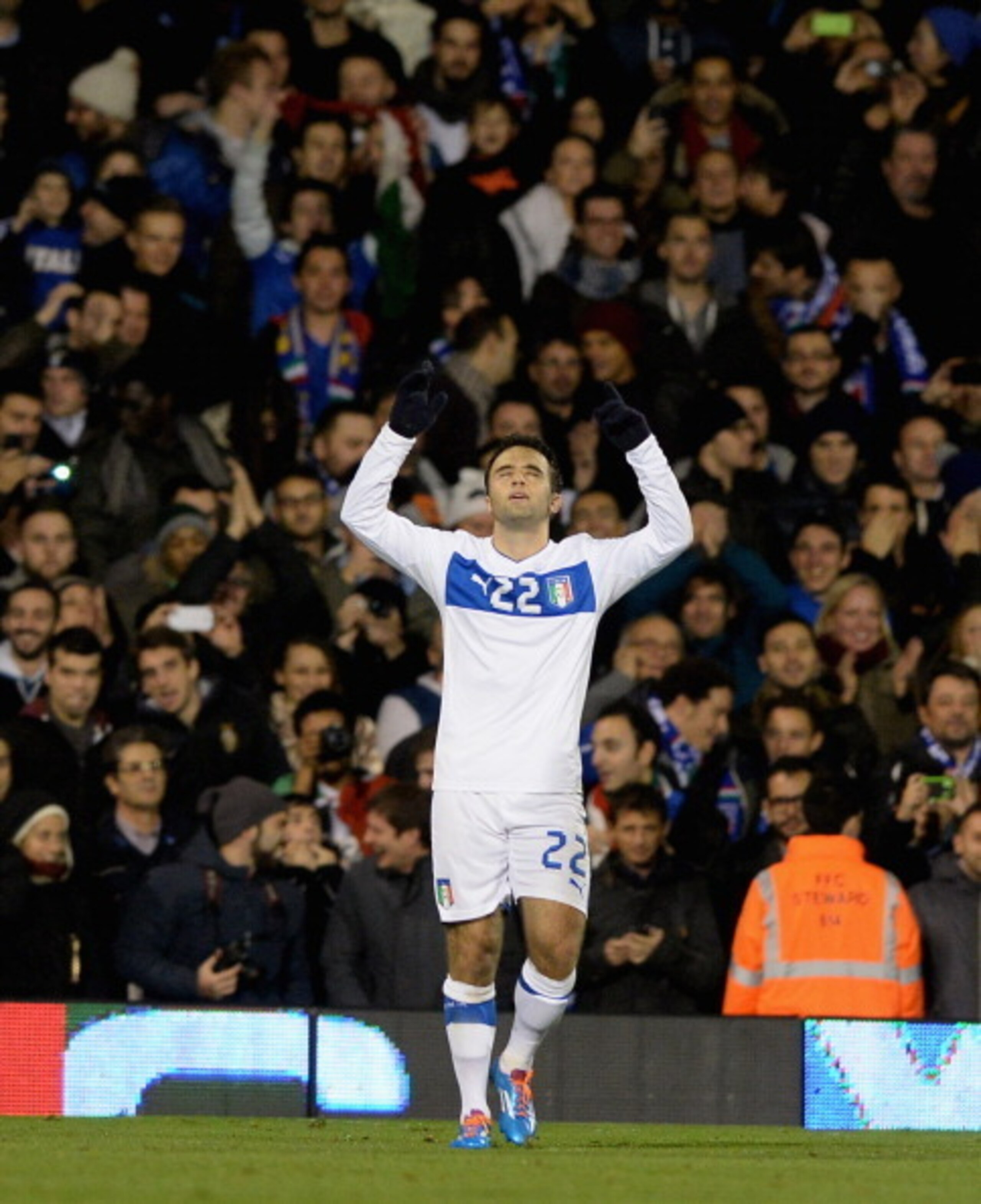 Giuseppe Rossi celebrates his first international goal since 2011 in Italy's 2013 friendly against Nigeria.