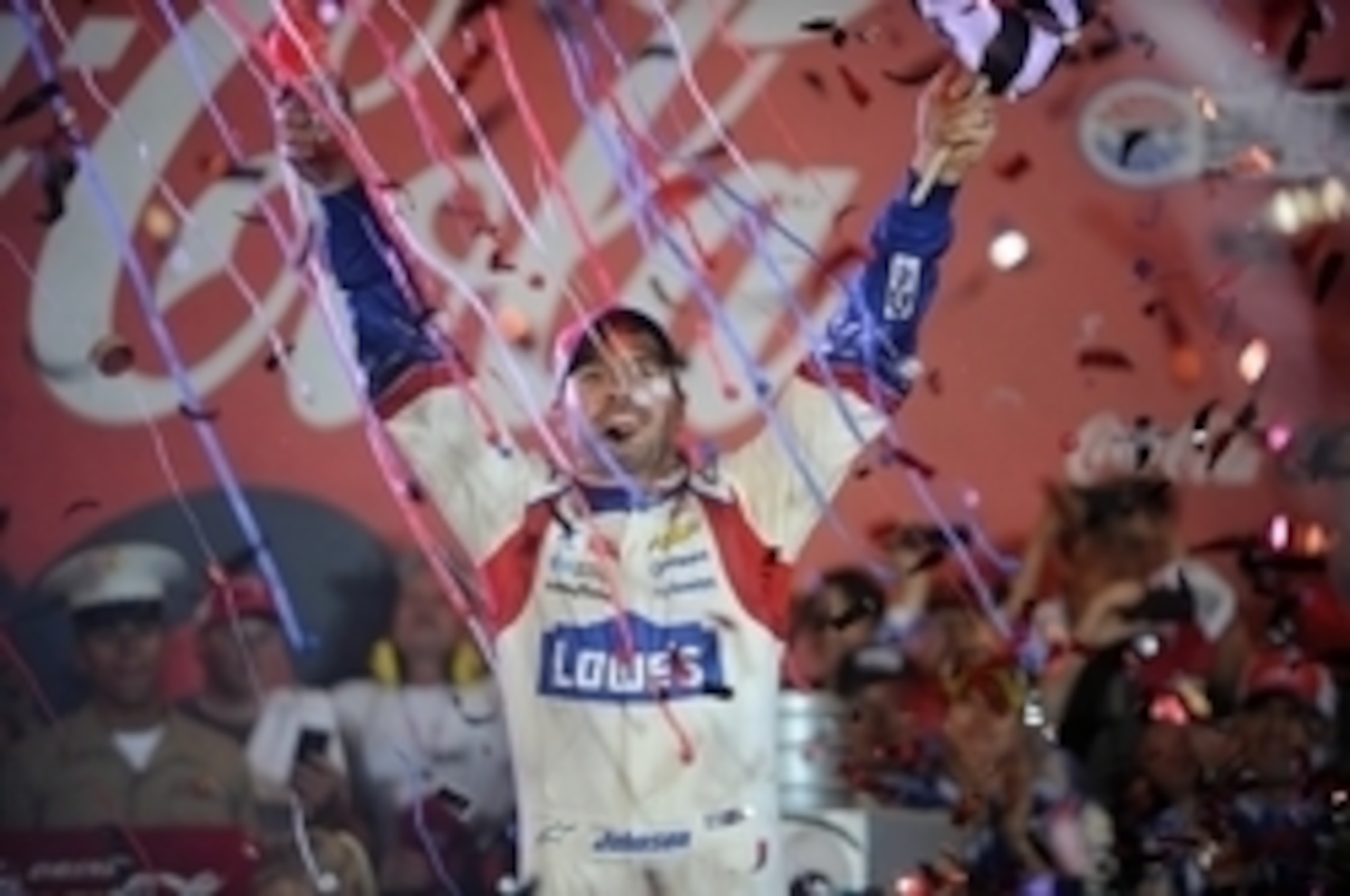 Jimmie Johnson finally had reason to celebrate after winning the Coca-Cola 600 at Charlotte. Jimmie Johnson finally had reason to celebrate after winning the Coca-Cola 600 at Charlotte.