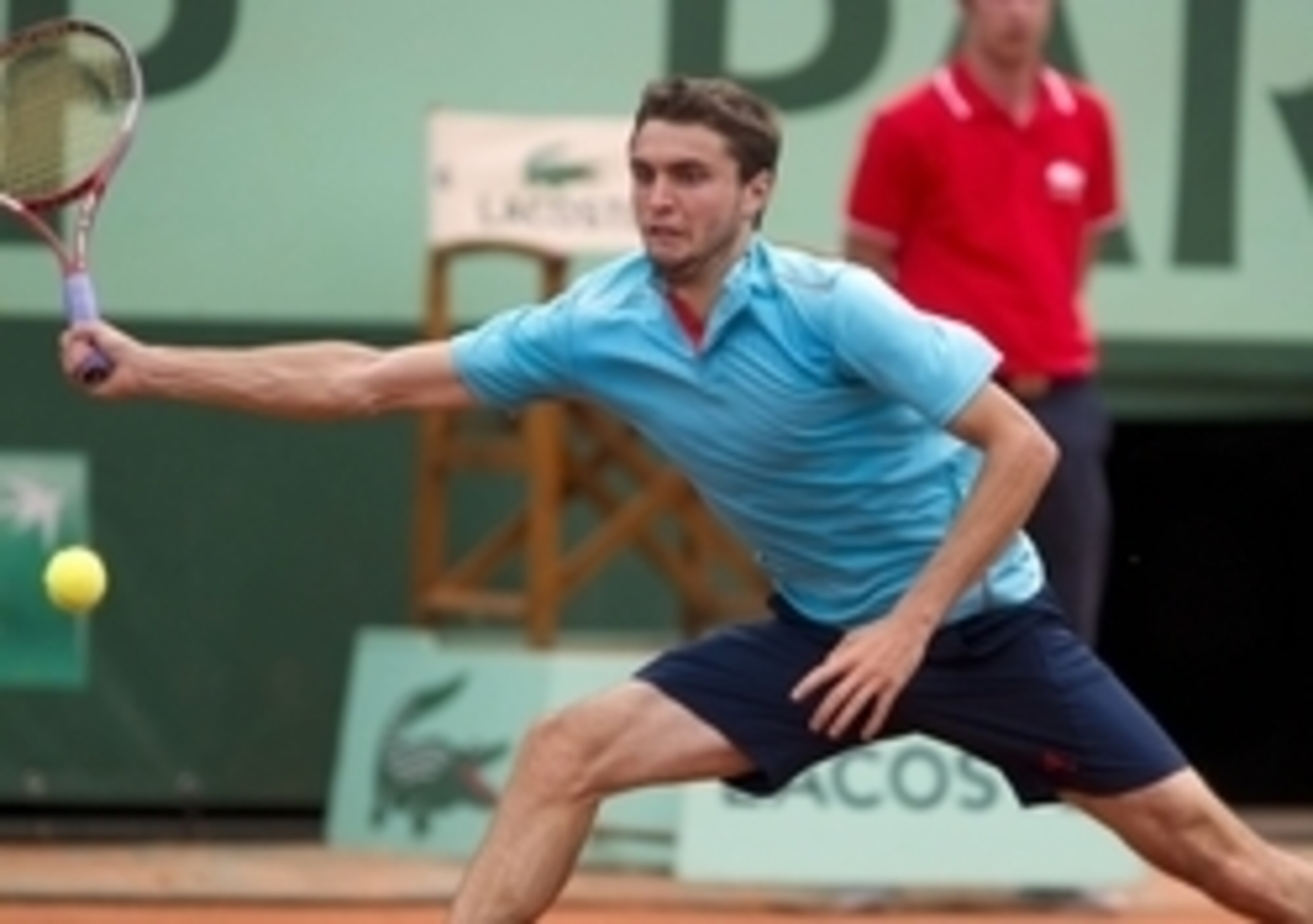 May 30, 2012; Paris, France: Giles Simon (FRA) during his second round match against Brian Baker (USA) on day four of the 2012 French Open at Roland Garros. Simon won 6-4 6-1 6-7 1-6 6-0. Mandatory Credit: Susan Mulane-USA TODAY Sports