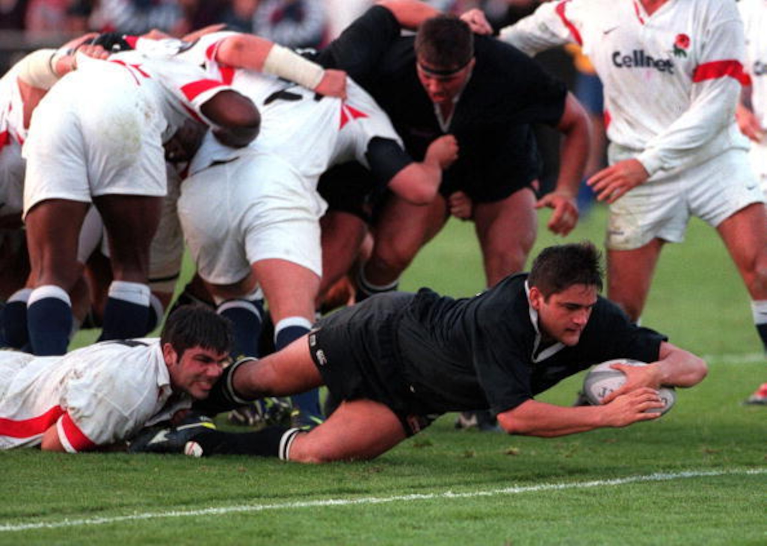 Taine Randell adds one of his two tries in the game