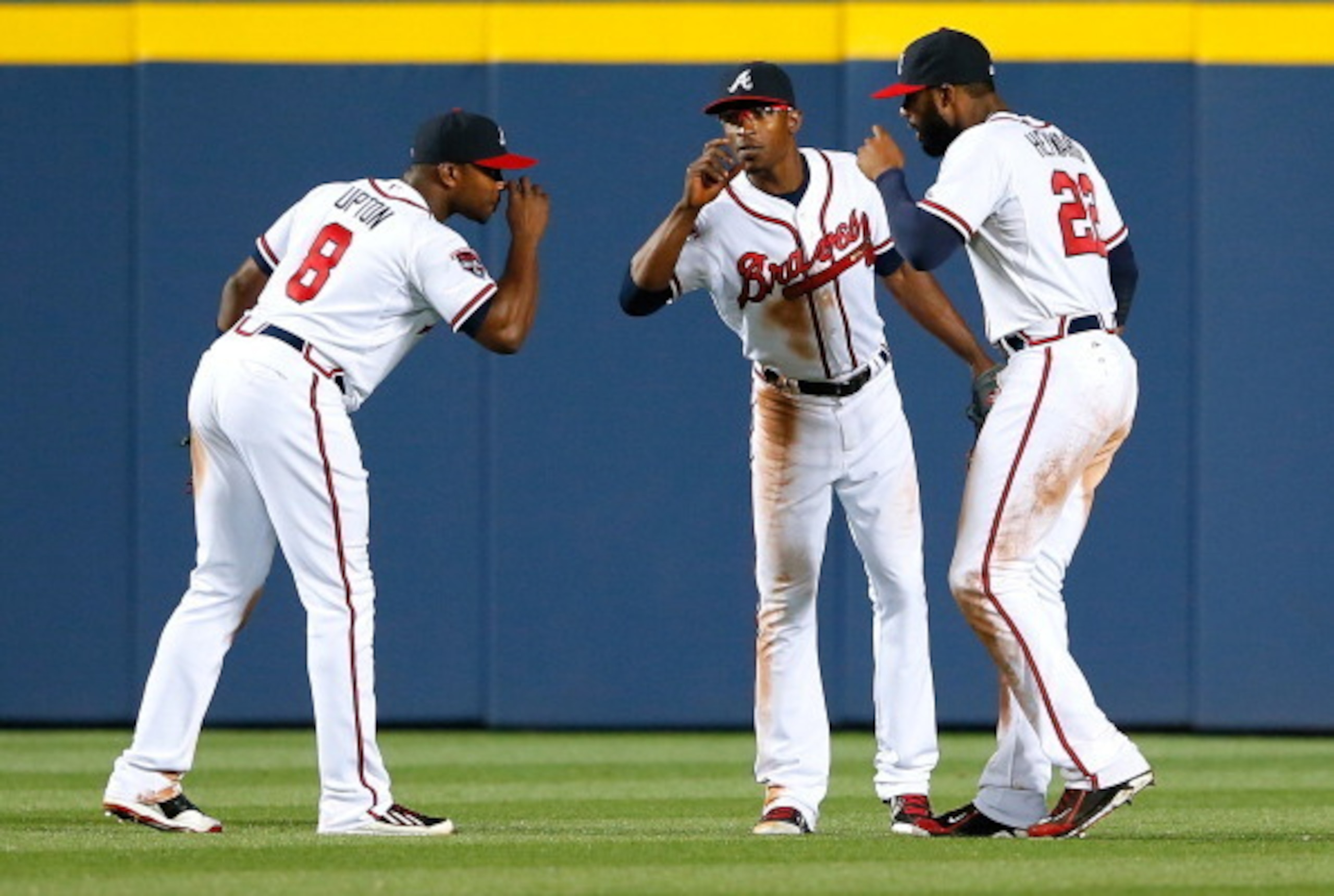Justin Upton, B.J. Upton and Jason Heyward. Justin Upton, B.J. Upton and Jason Heyward.