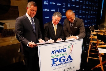 LPGA Tour Commissioner Michael Whan, KPMG CEO John Veihmeyer and PGA of America CEO Pete Bevacqua announced the new Women's PGA Championship.
