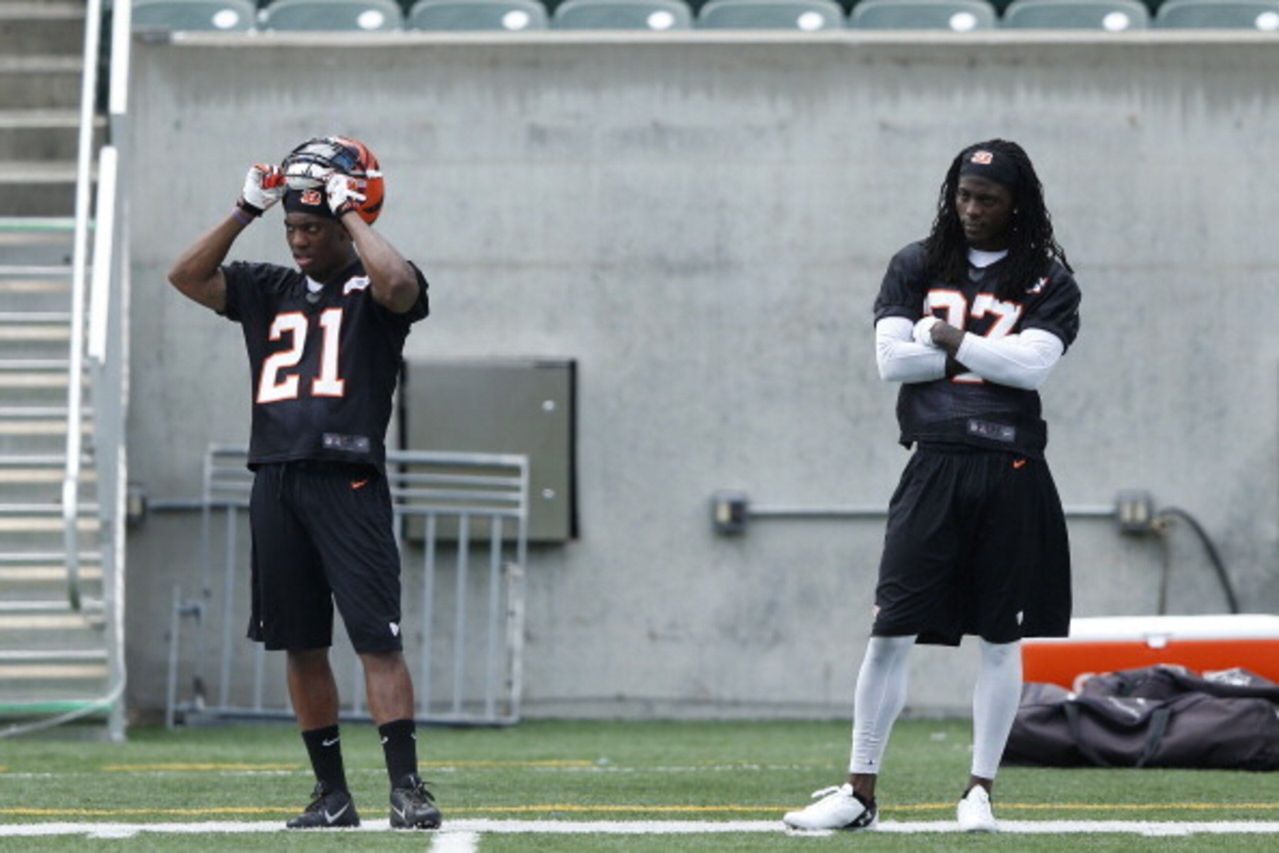 Darqueze Dennard (21) and Dre Kirkpatrick (27) could both factor into the Cincinnati Bengals' cornerback competition.