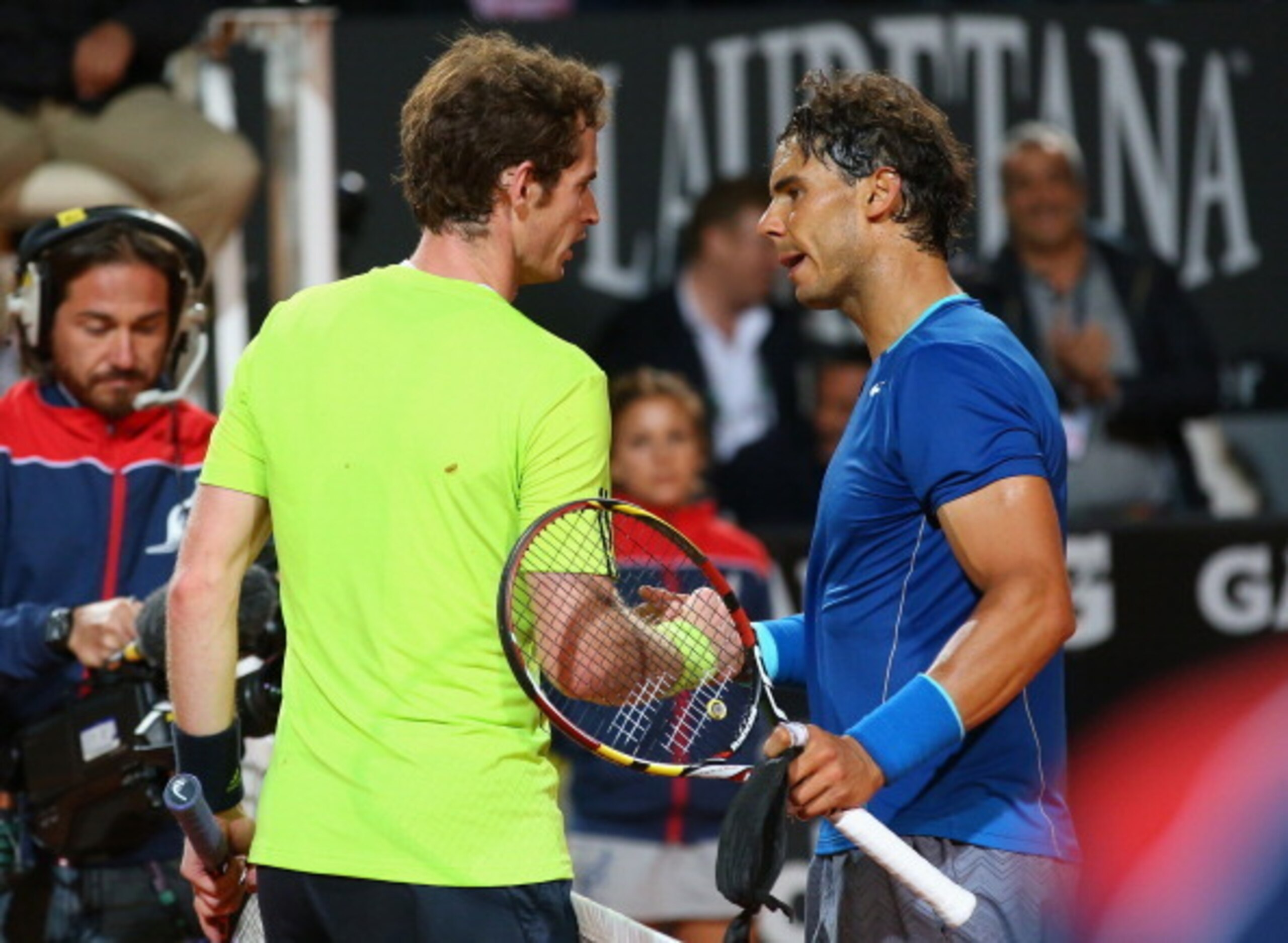 Andy Murray shakes Rafael Nadal's hand after their match in Rome.