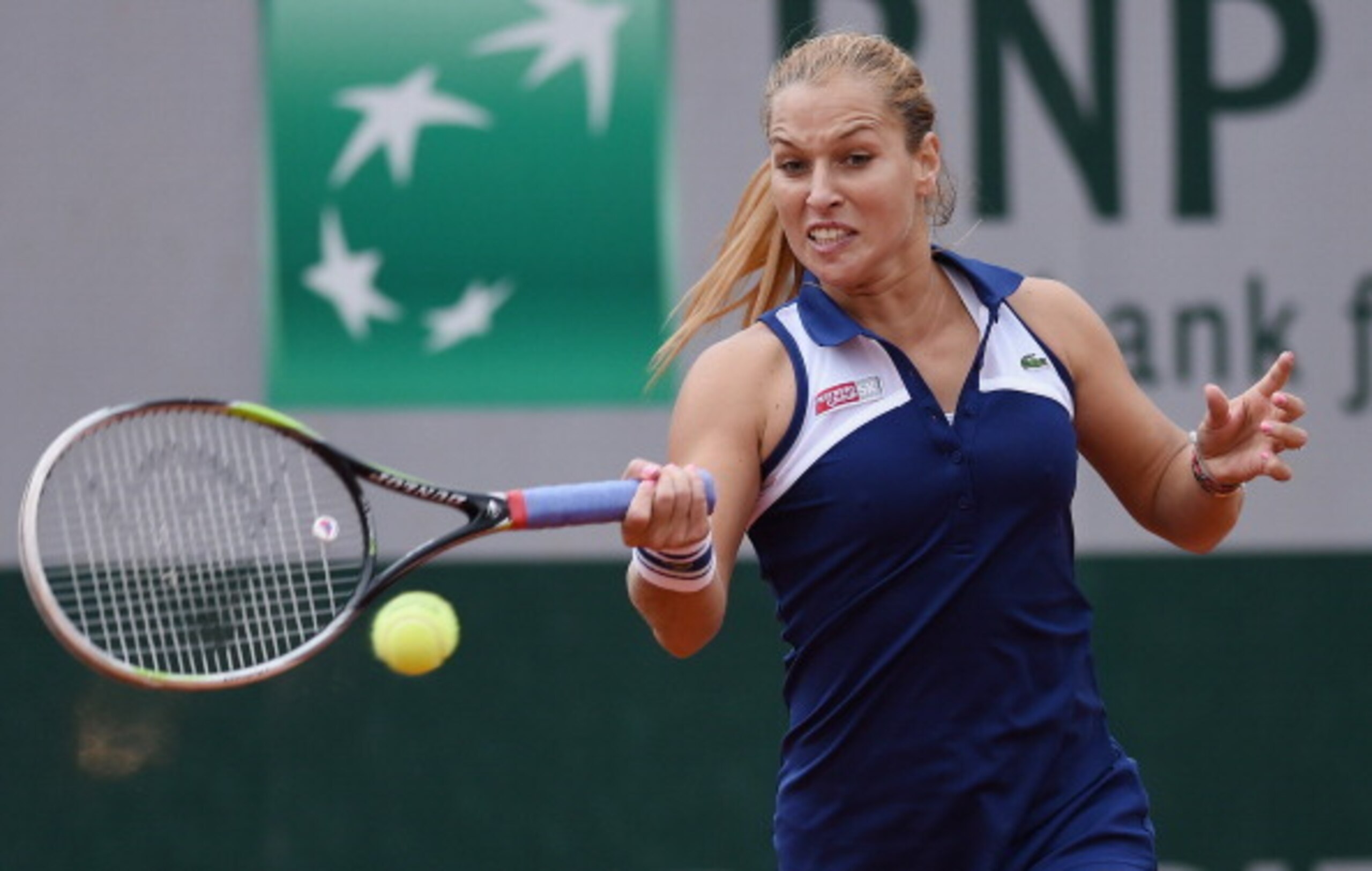 Dominika Cibulkova attacks the ball during a match at the 2014 French Open. Dominika Cibulkova attacks the ball during a match at the 2014 French Open.