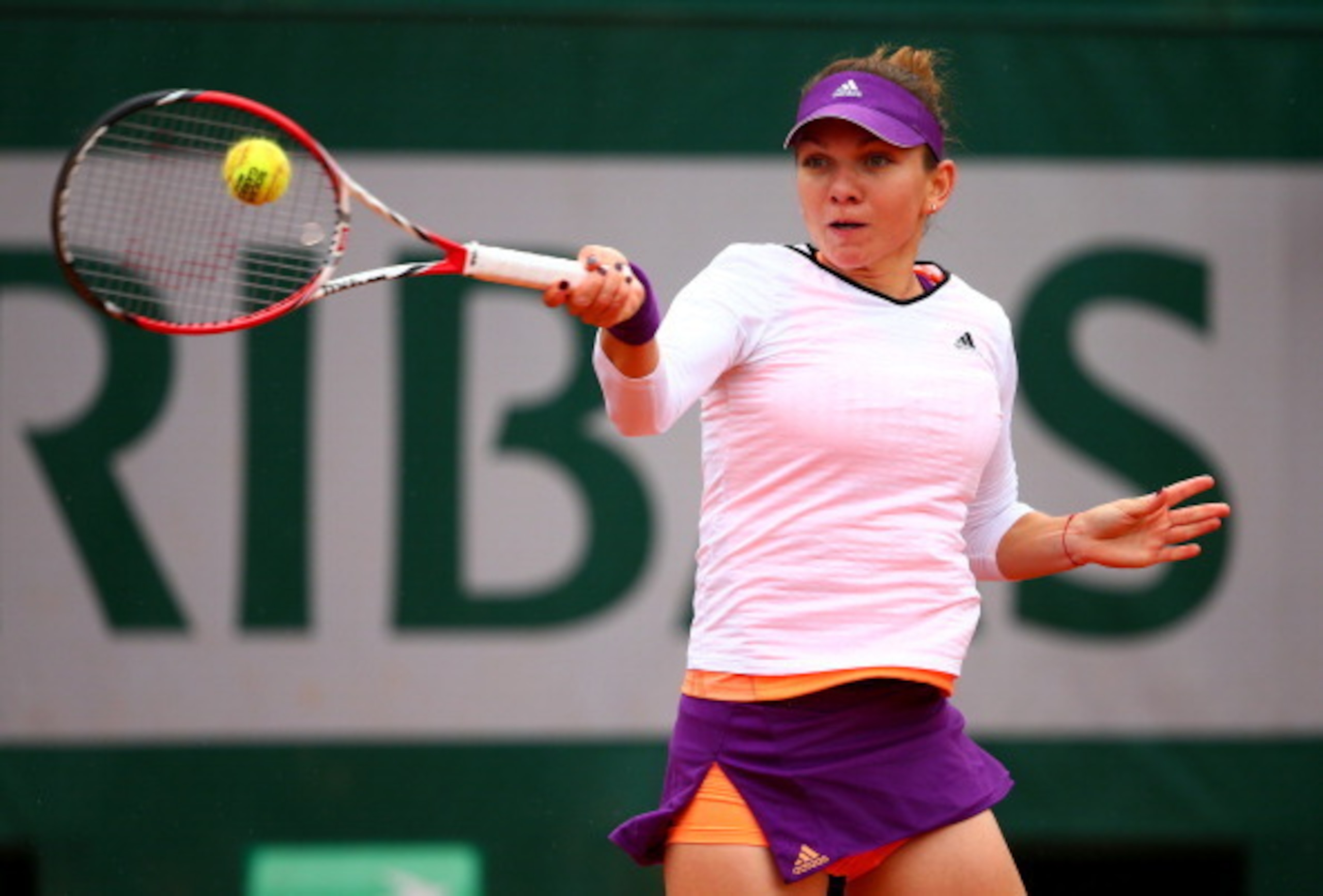 Simona Halep hits a forehand during her quarterfinals match. Simona Halep hits a forehand during her quarterfinals match.