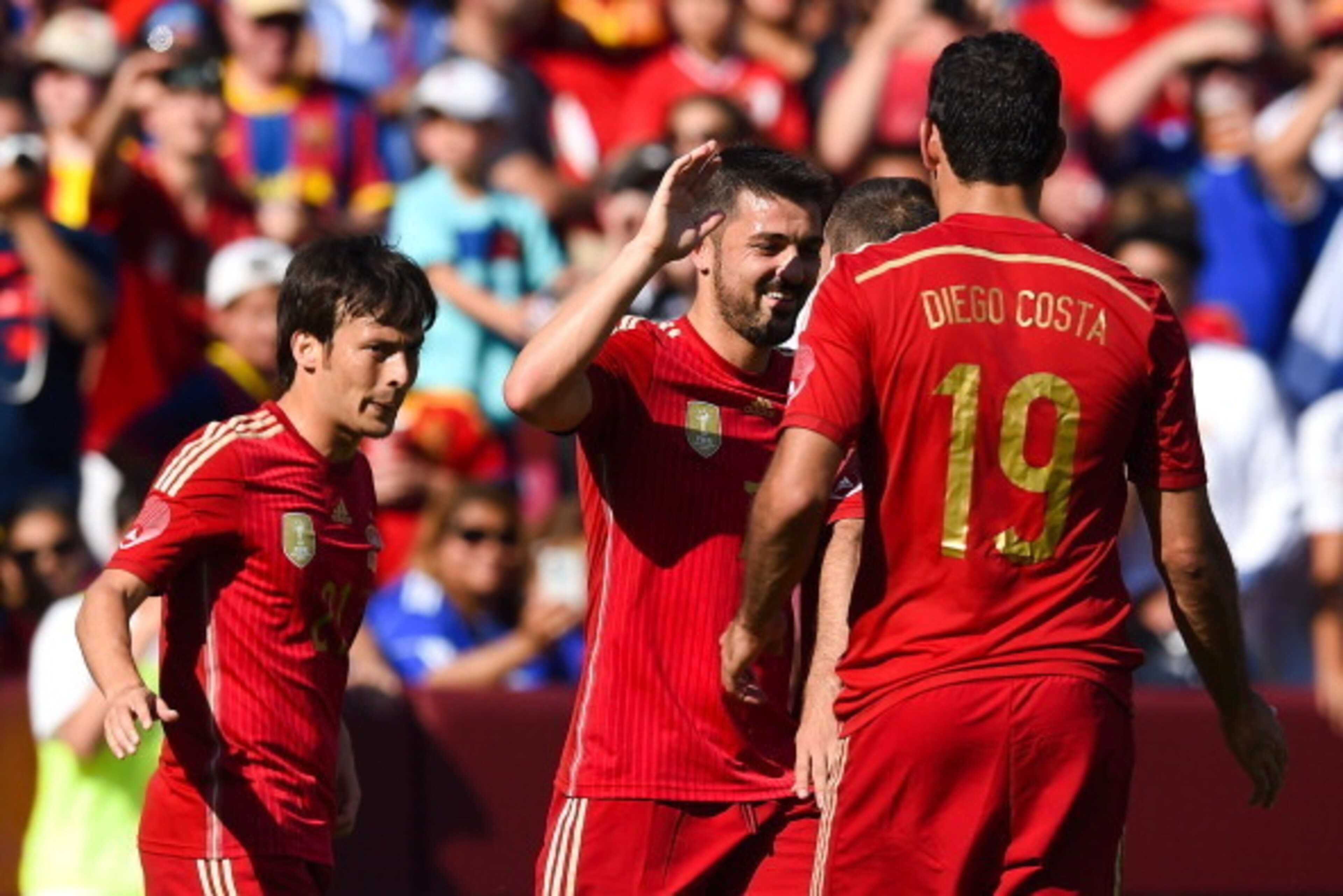 David Villa struck twice for Spain.