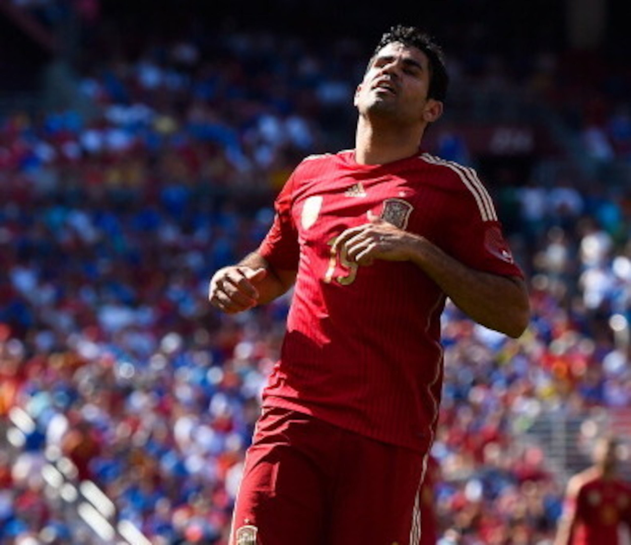 LANDOVER, MD - JUNE 07:  Diego Costa of Spain reacts after missing a chance to score during an international friendly match between El Salvador and Spain at FedExField on June 7, 2014 in Landover, Maryland.  (Photo by David Ramos/Getty Images)