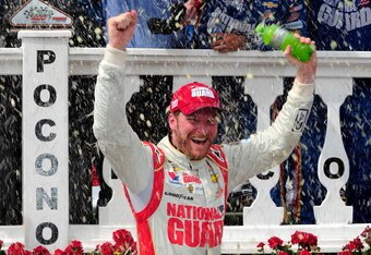 Dale Earnhardt Jr. celebrates his Pocono 400 victory