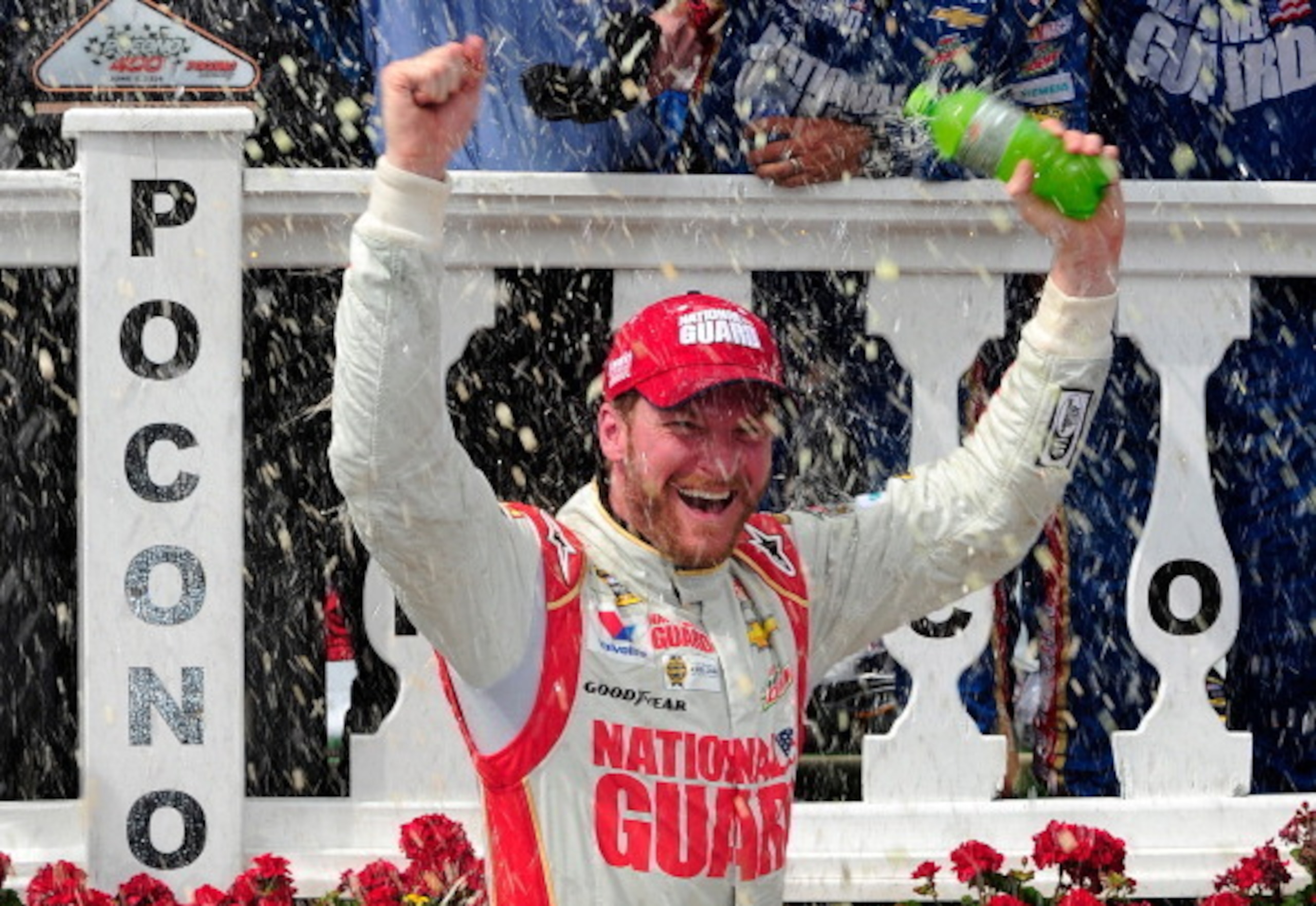 Dale Earnhardt Jr. celebrates his Pocono 400 victory