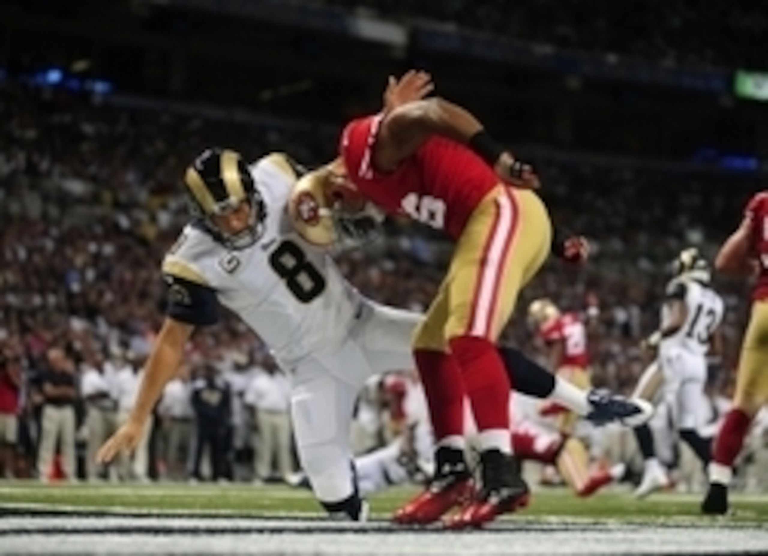 Rams quarterback Sam Bradford can expect more of the same from Niners OLB Corey Lemonier.