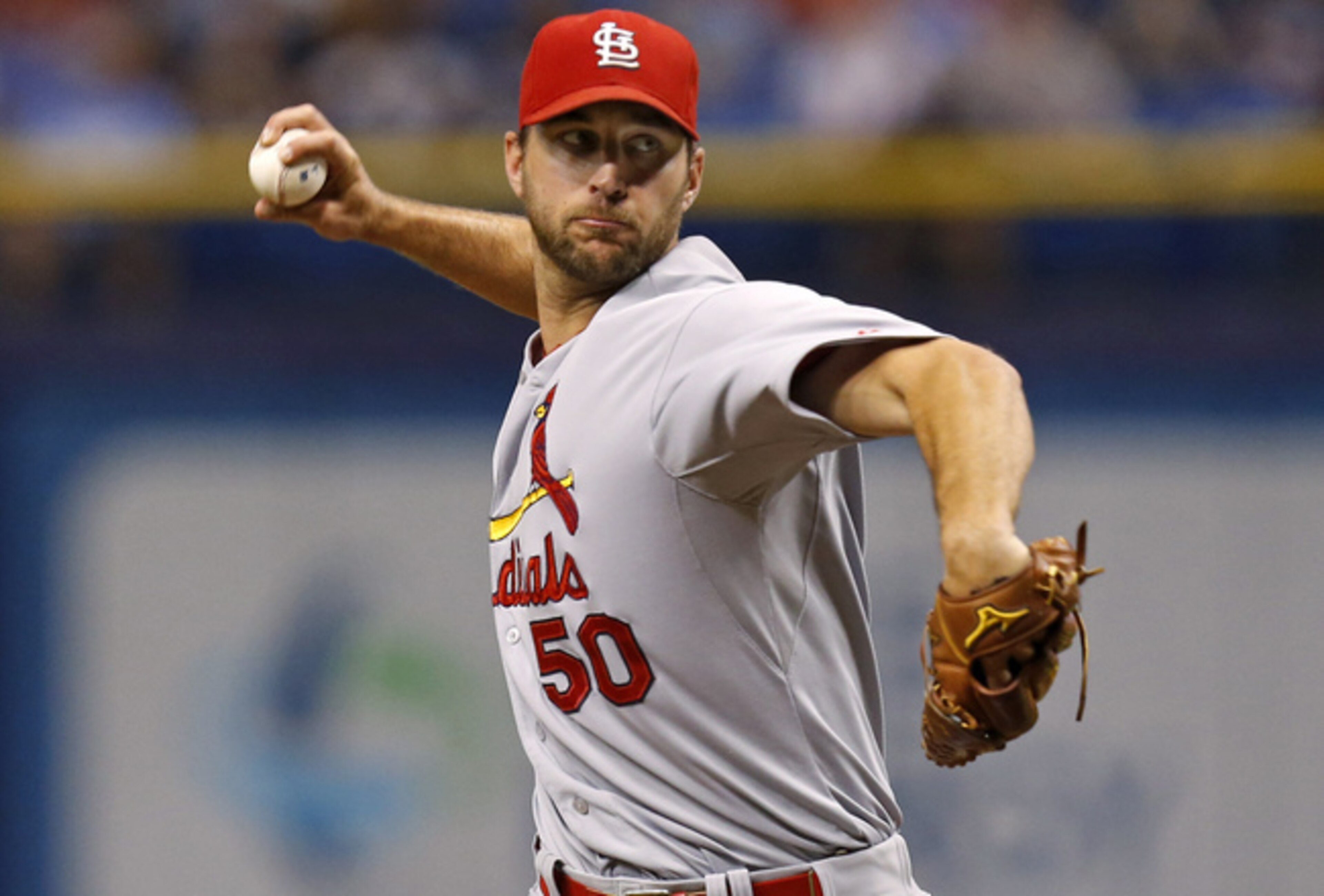 Cardinals' ace Adam Wainwright throws a pitch against the Rays June 10.