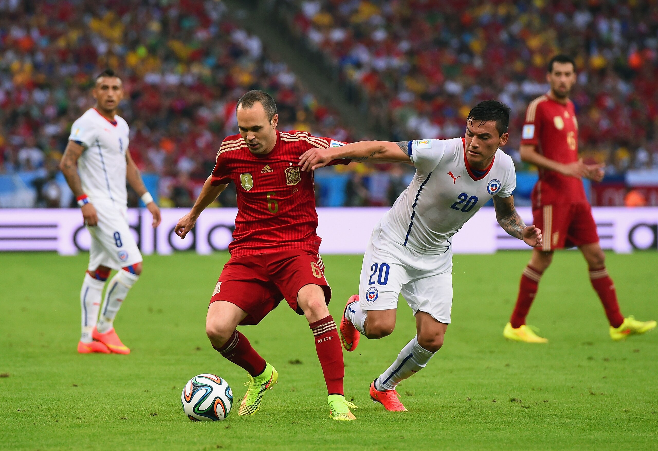 Andres Iniesta was crowded out almost every time he had the ball.