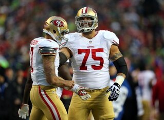 Protecting quarterback Colin Kaepernick is one of many important duties undertaken by versatile offensive lineman Alex Boone (No. 75).