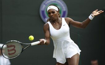 Serena Williams hit a forehand during her third-round match at Wimbledon.