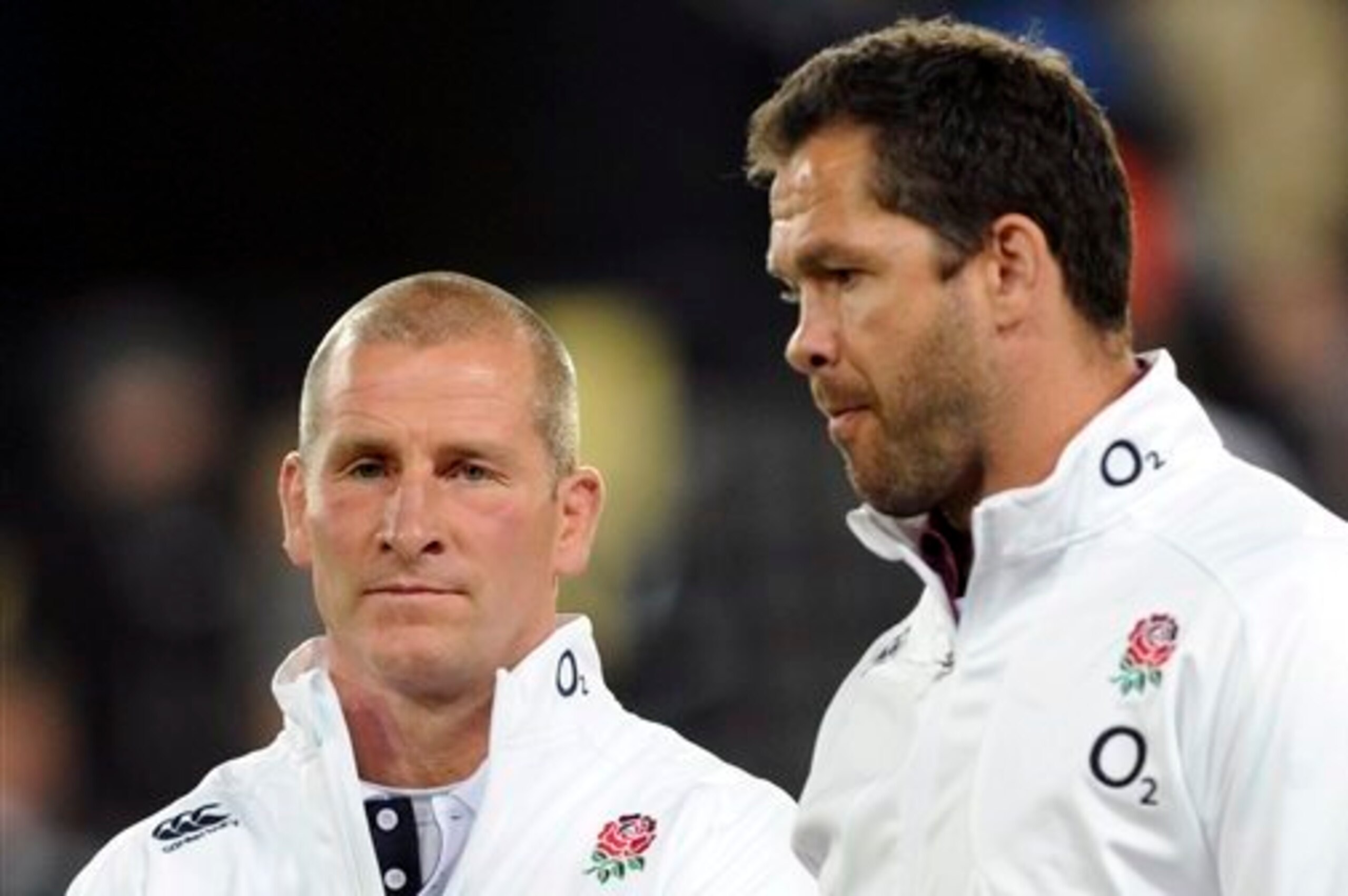 Stuart Lancaster and Andy Farrell look pensive following defeat to the New Zealand All Blacks