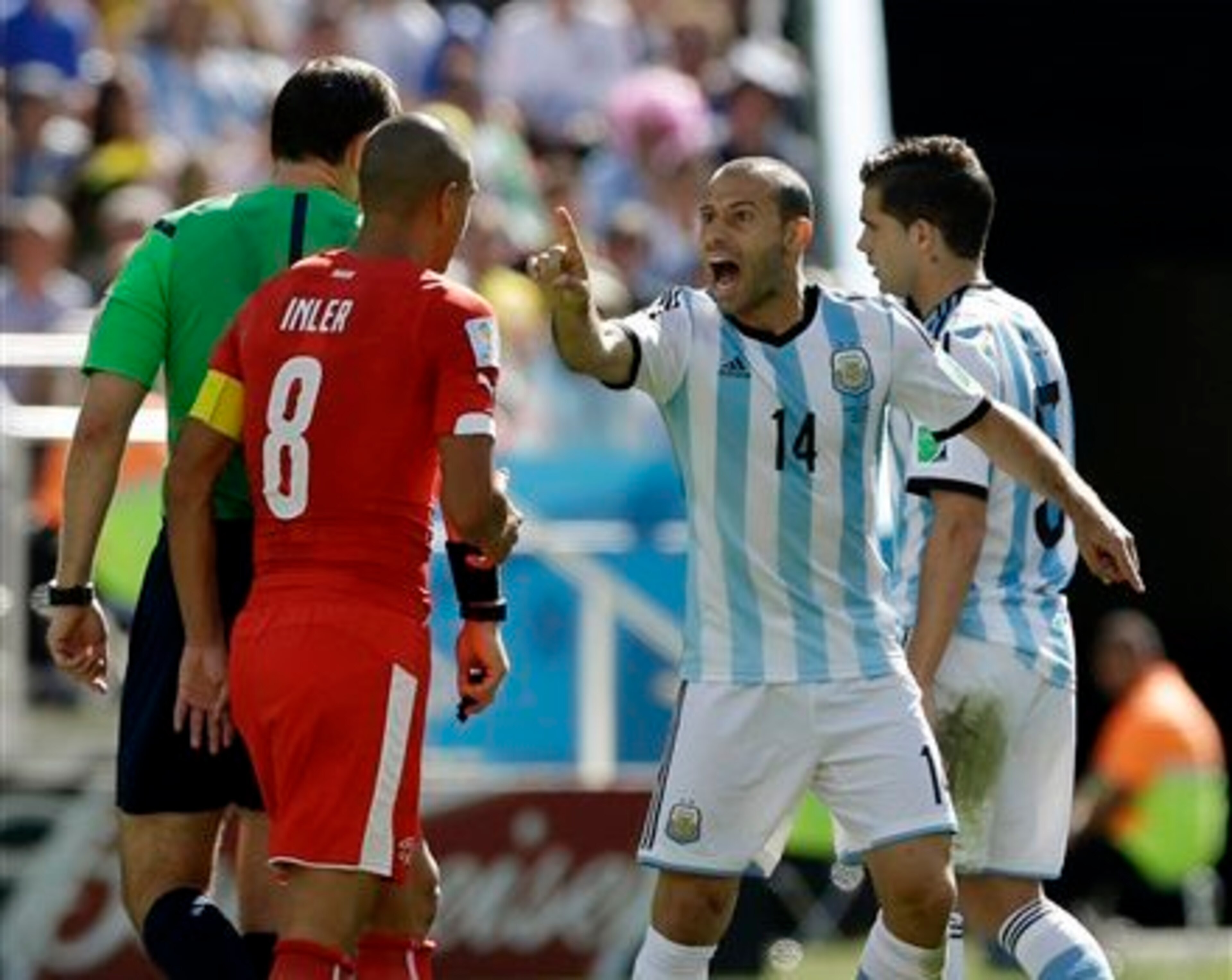 Javier Mascherano was unhappy at the amount of free kicks given against him.