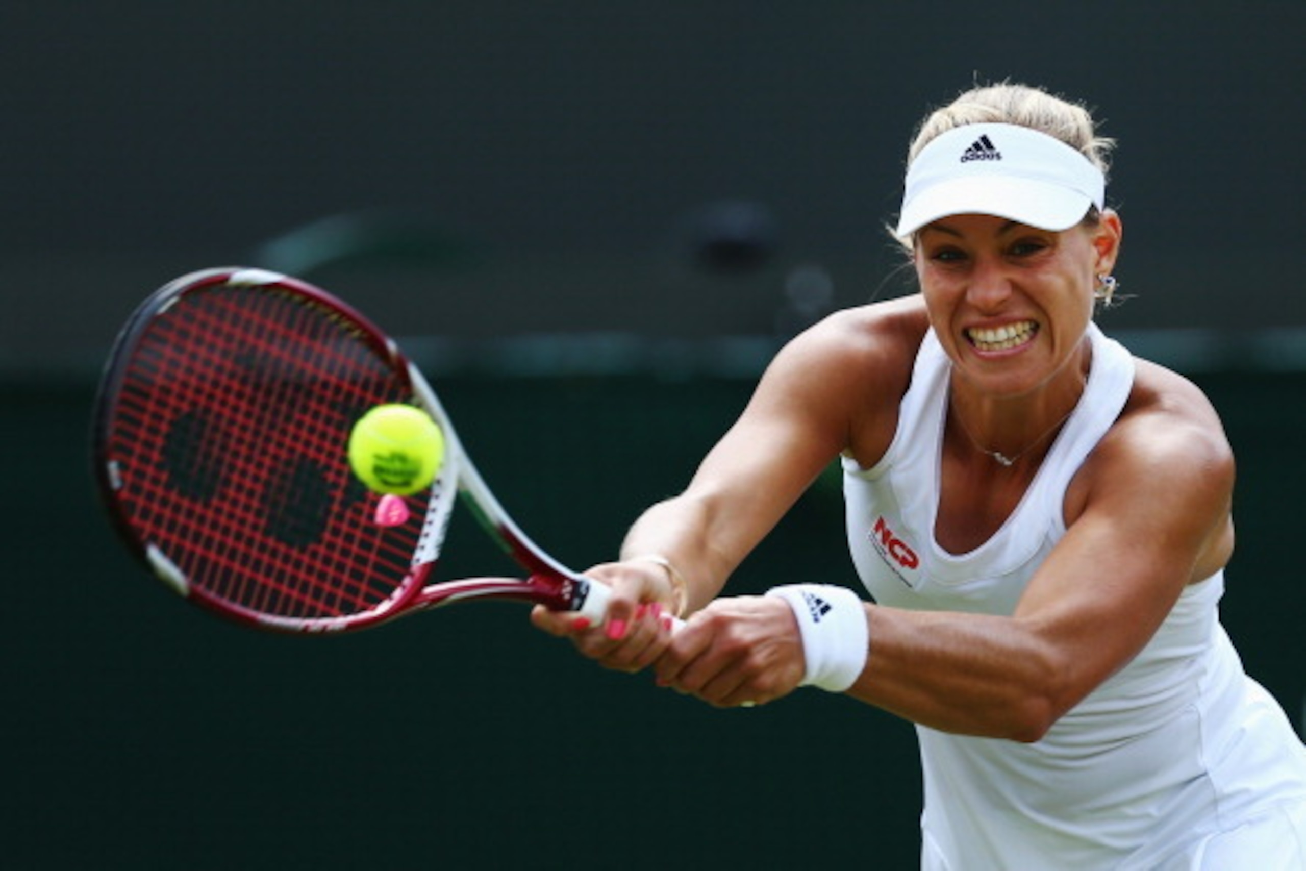 Angelique Kerber hits a backhand during her quarterfinal match.