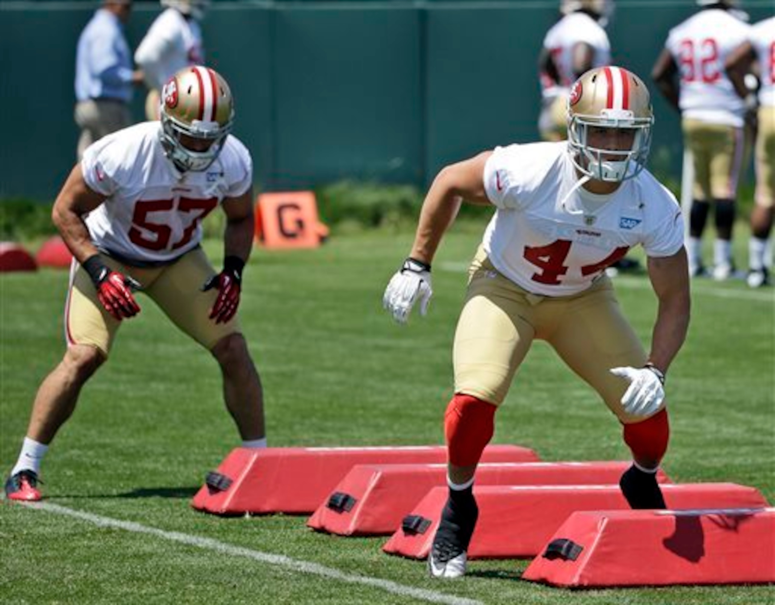 Undrafted free agent Shayne Skov (No. 44) is in direct competition with Michael Wilhoite (No. 57) and other hopefuls for top backup at inside linebacker.