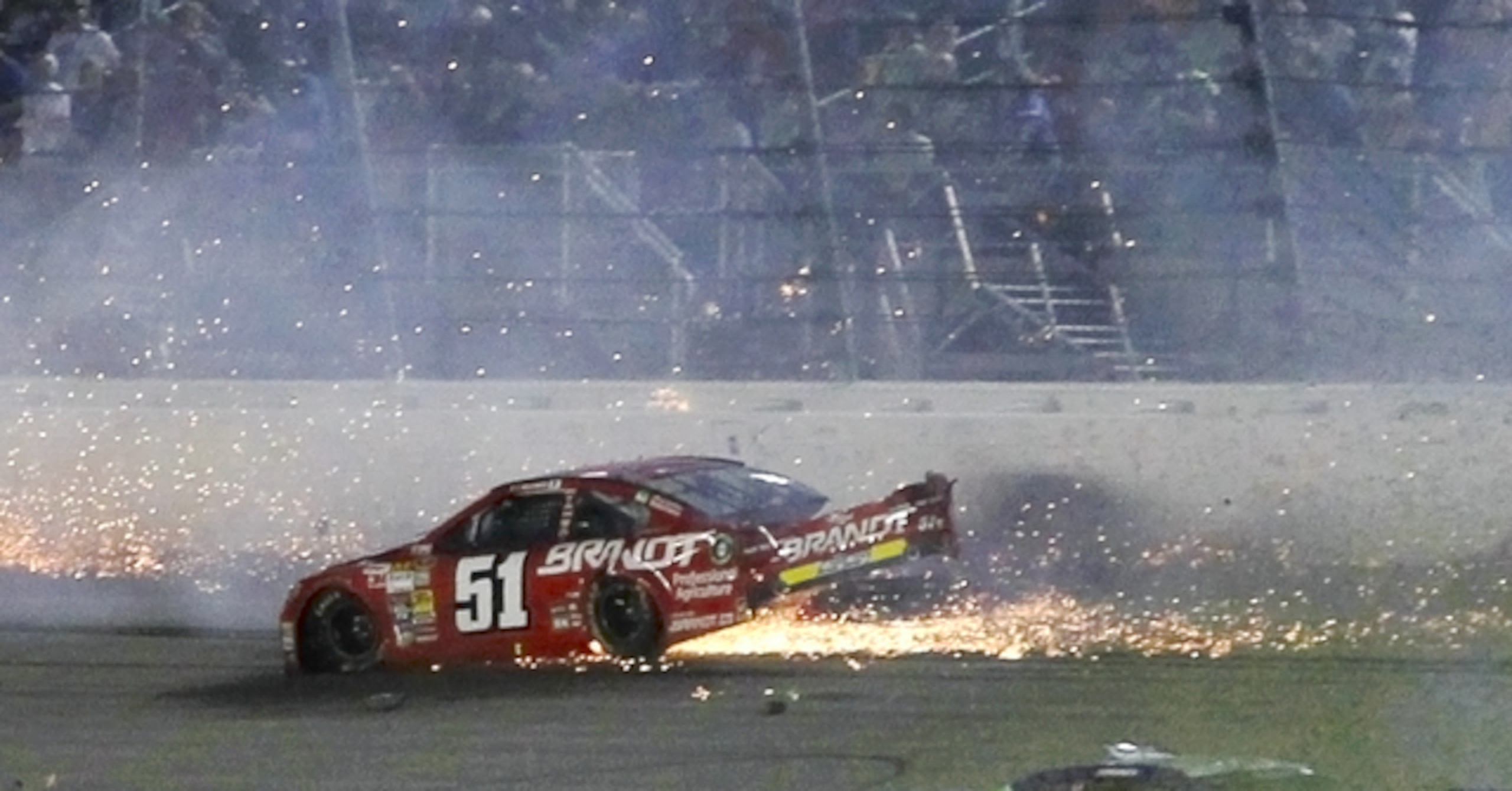 Justin Allgaier was making the sparks fly during this night race at Kansas.
