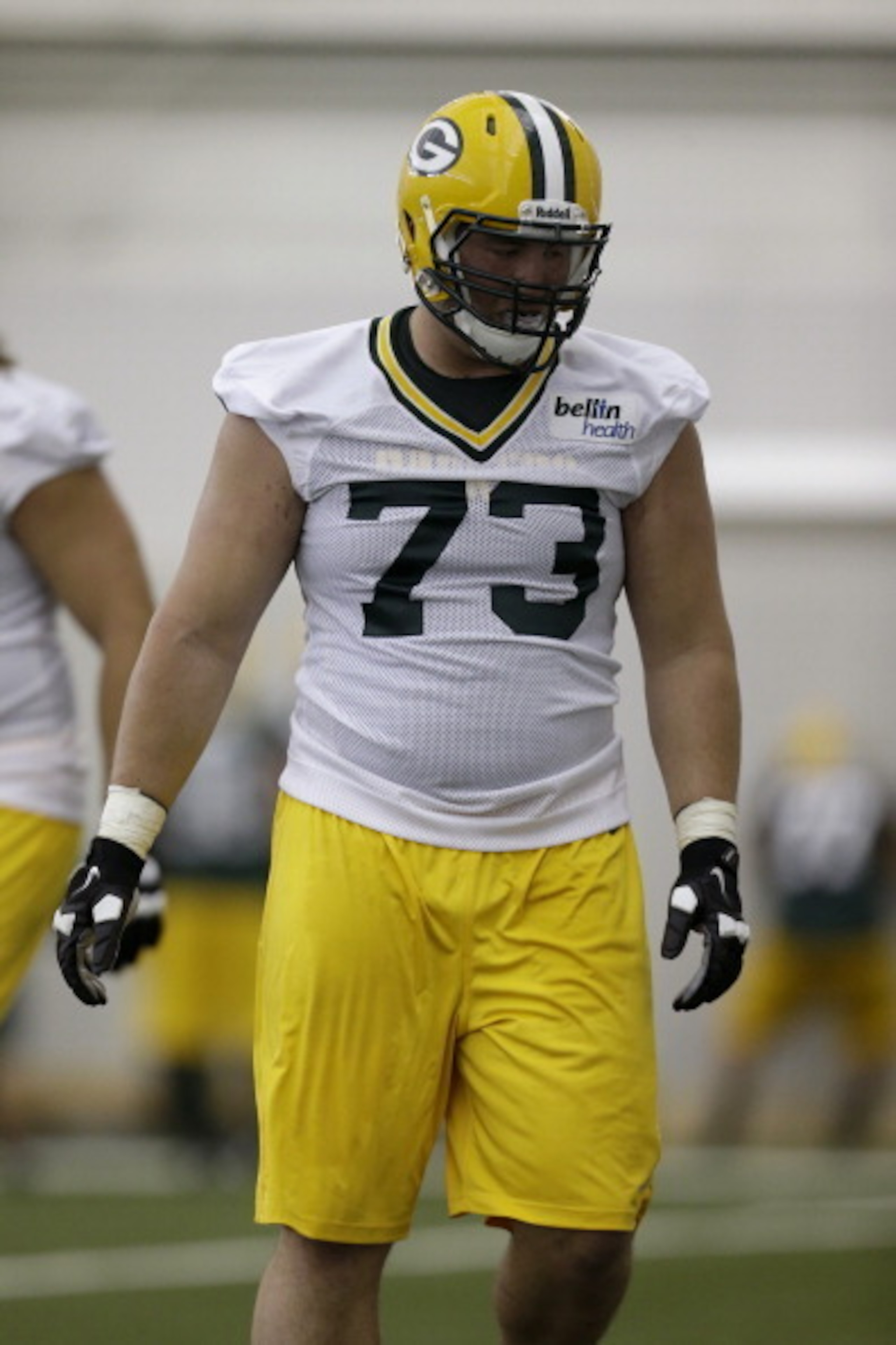 GREEN BAY, WI - MAY 10: J.C. Tretter #73 of the Green Bay Packers runs through some offensive line drills during rookie camp at the Don Hutson Center on May 10, 2013 in Green Bay, Wisconsin. (Photo by Mike McGinnis/Getty Images)