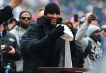 Ray Lewis and the Vince Lombardi Trophy