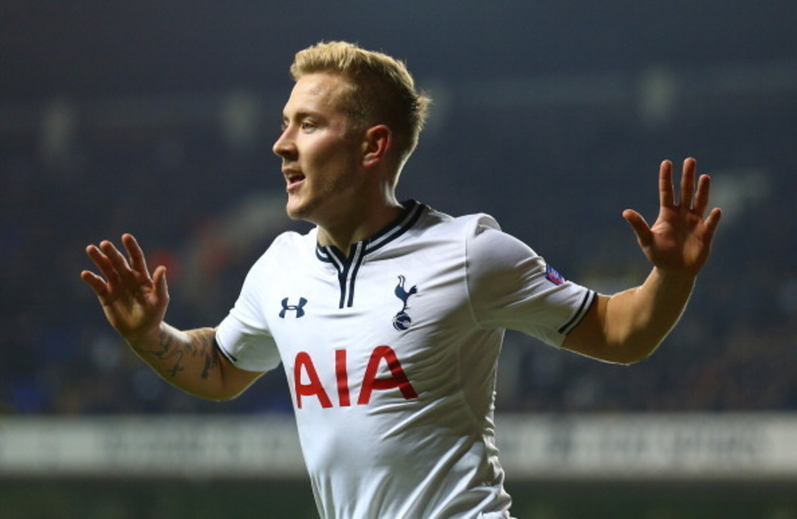 LONDON, ENGLAND - DECEMBER 12: Lewis Holtby of Tottenham Hotspur celebrates scoring their third goal during the UEFA Europa League Group K match between Tottenham Hotspur FC and FC Anji Makhachkala at White Hart Lane on December 12, 2013 in London, Engla LONDON, ENGLAND - DECEMBER 12: Lewis Holtby of Tottenham Hotspur celebrates scoring their third goal during the UEFA Europa League Group K match between Tottenham Hotspur FC and FC Anji Makhachkala at White Hart Lane on December 12, 2013 in London, Engla