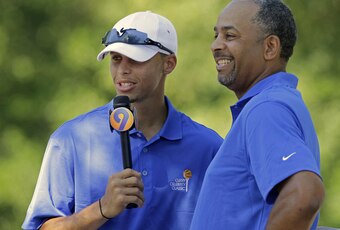 Dell Curry usually is on the other end of the microphone, but here he gets interviewed by son and NBA star Stephen Curry.