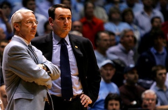 Roy Williams (left) and Mike Krzyzewski get together at least twice a year, and it's always special.