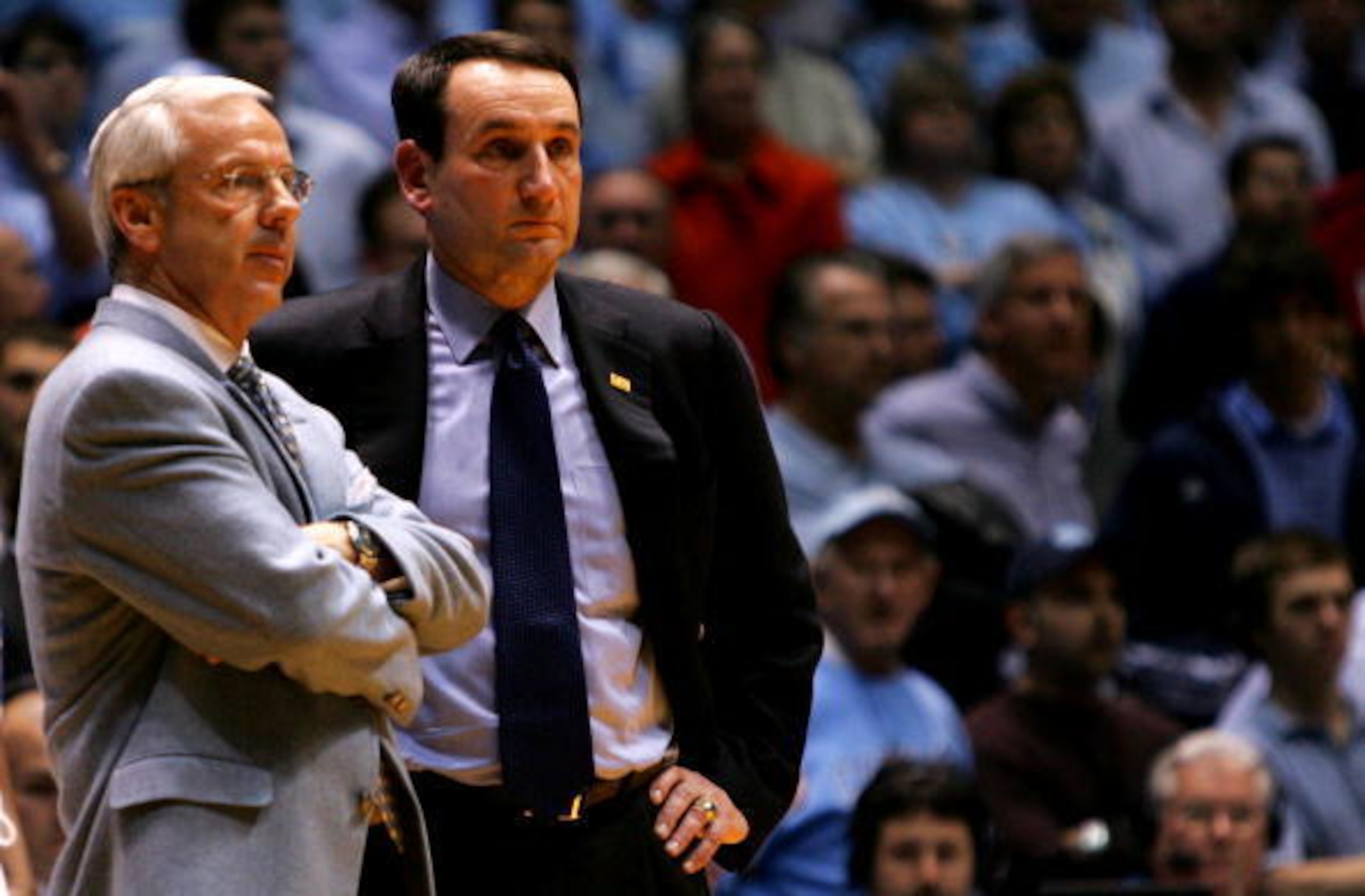 Roy Williams (left) and Mike Krzyzewski get together at least twice a year, and it's always special.