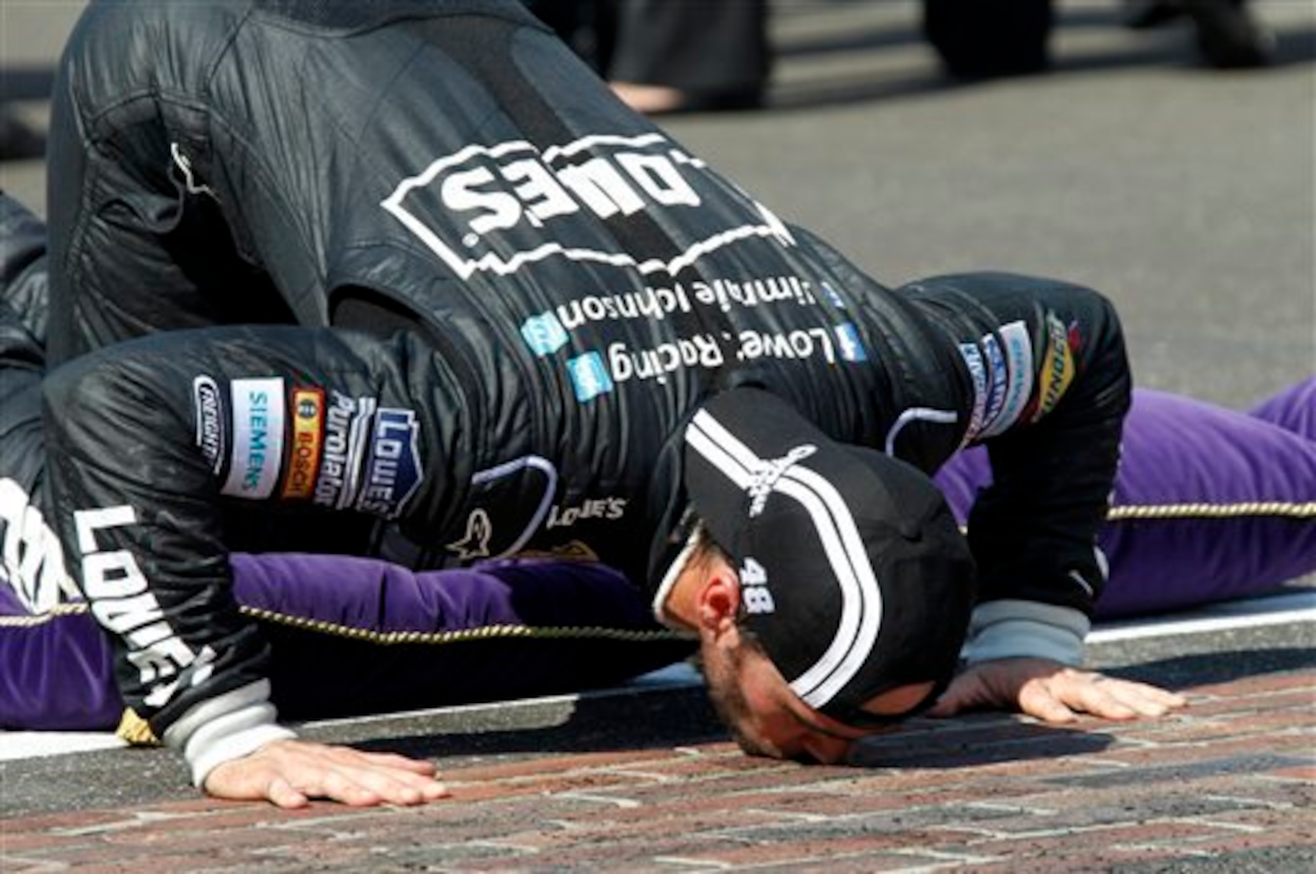 Jimmie Johnson after his 2012 Brickyard 400 victory Jimmie Johnson after his 2012 Brickyard 400 victory