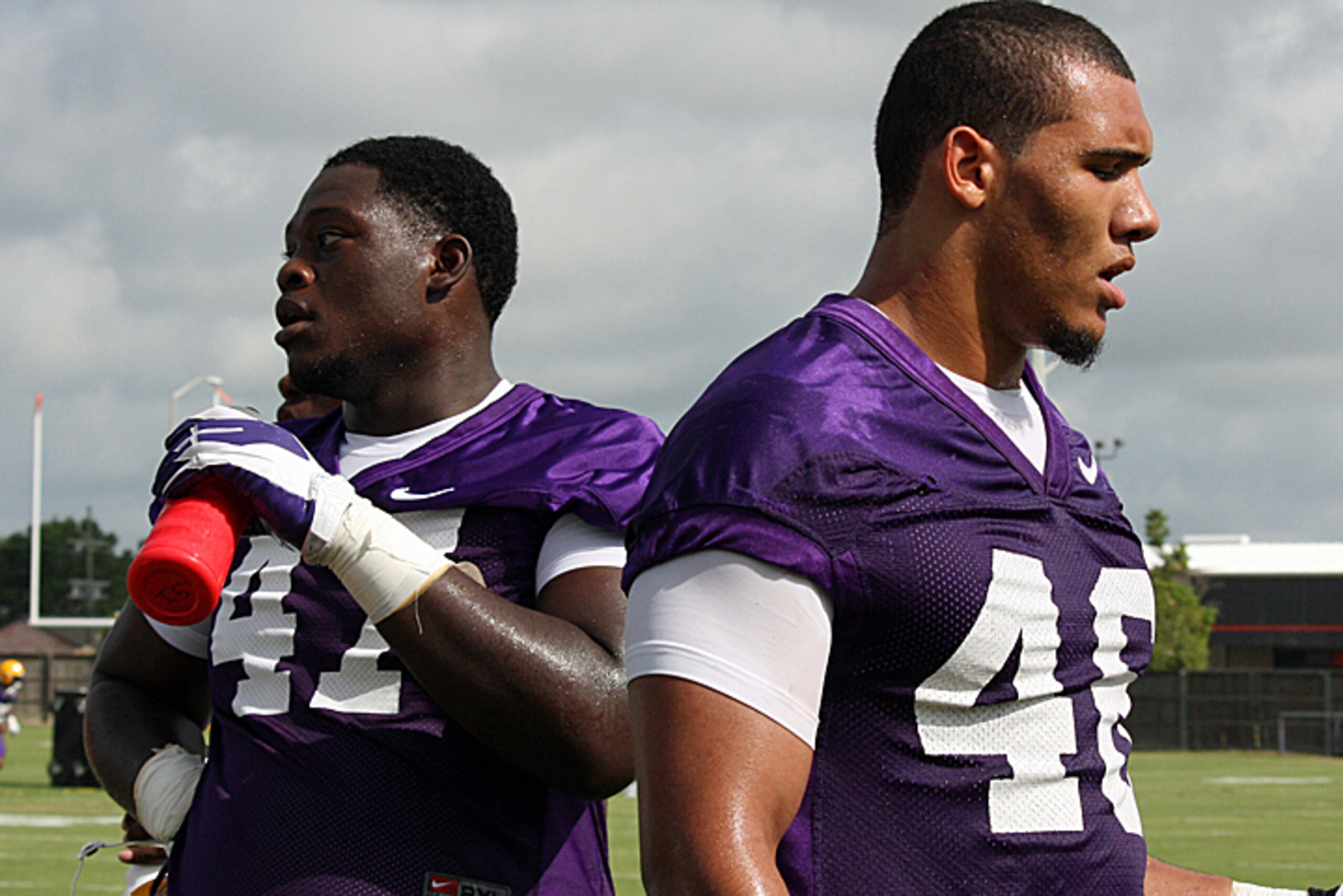 LSU defensive linemen Maquedius Bain and Tashawn Bower