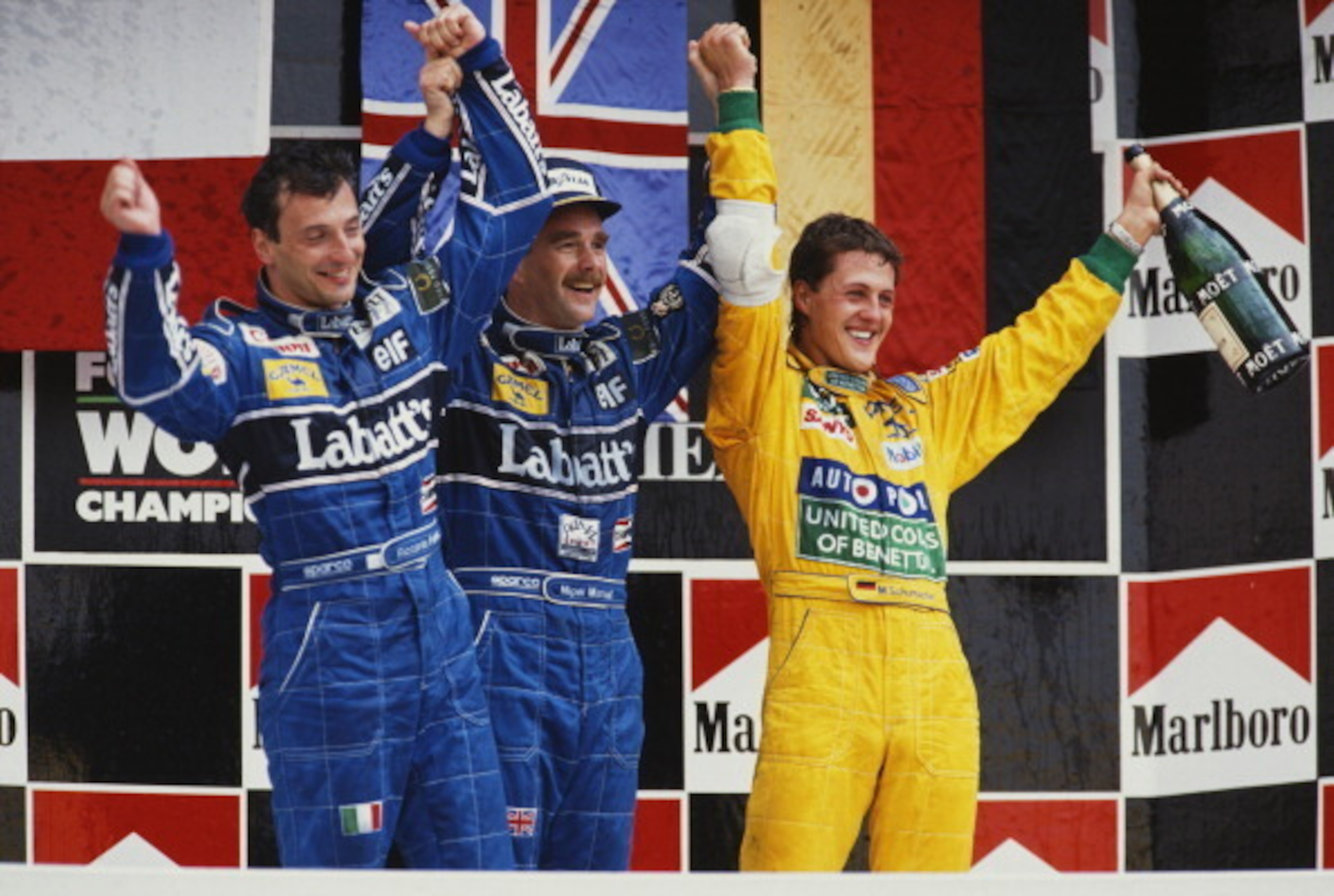 The podium at the last Mexican Grand Prix, back in 1992.