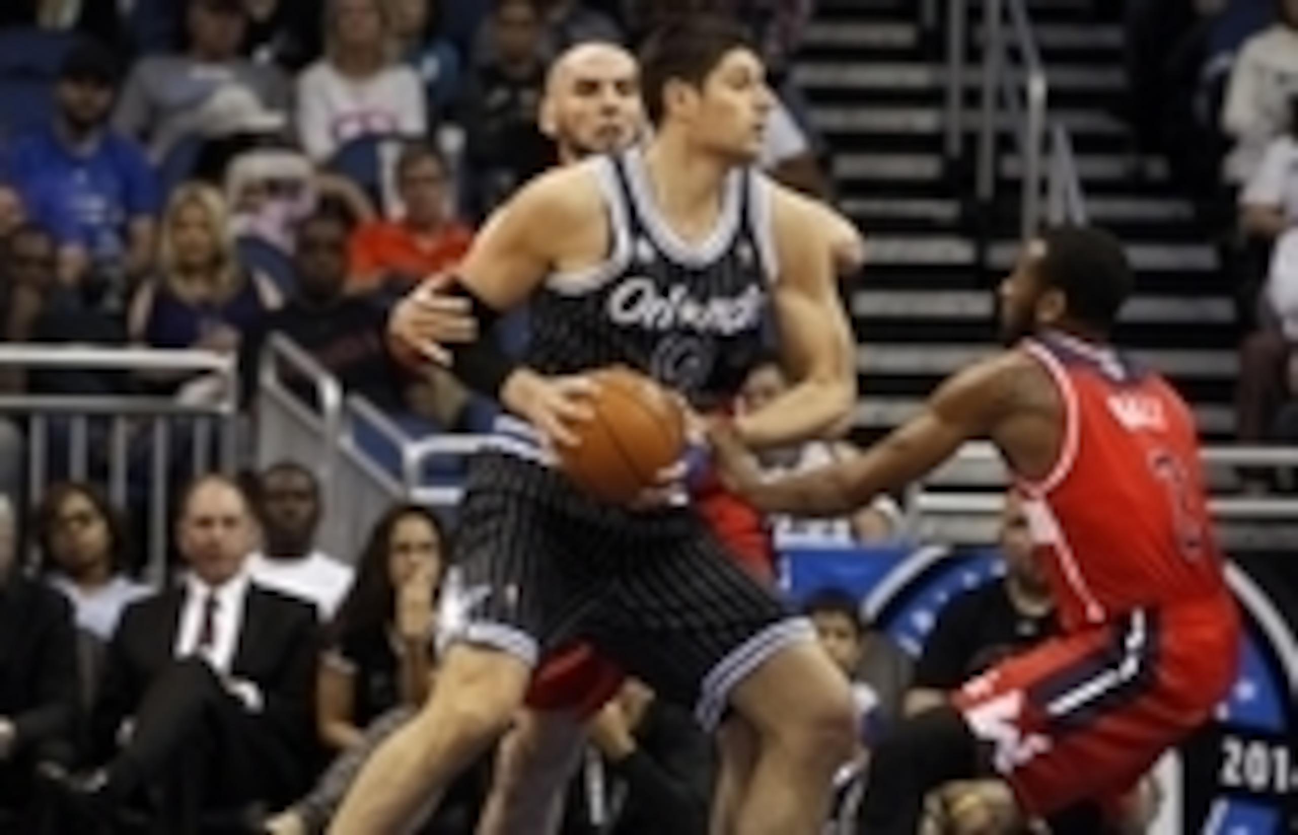 Nikola Vucevic is hard to contain on offense and averaged double-doubles for points and rebounds in both of his seasons with the Orlando Magic.