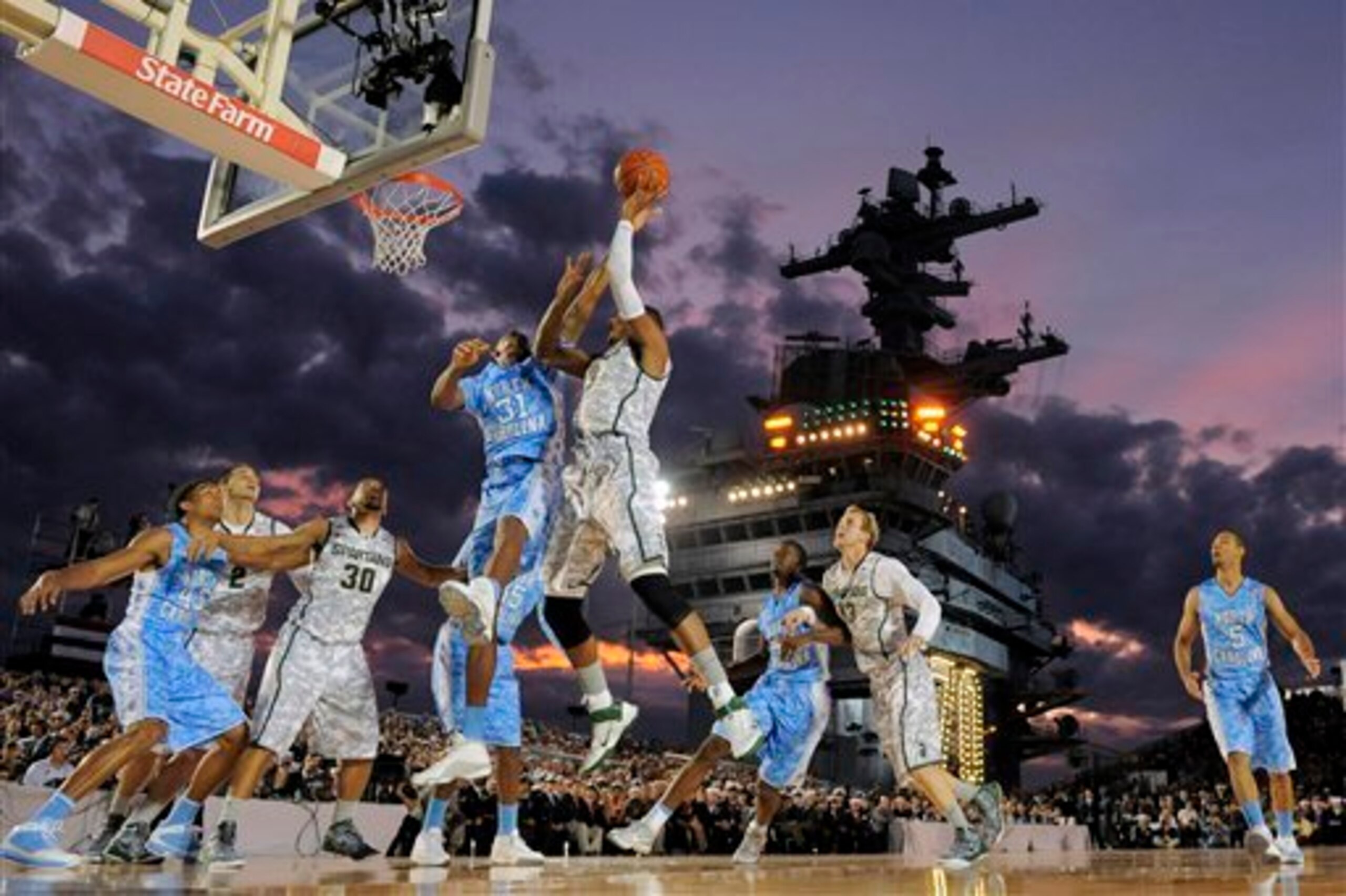 Michigan State Plays North Carolina on U.S.S. Carl Vinson on Nov. 11, 2011.