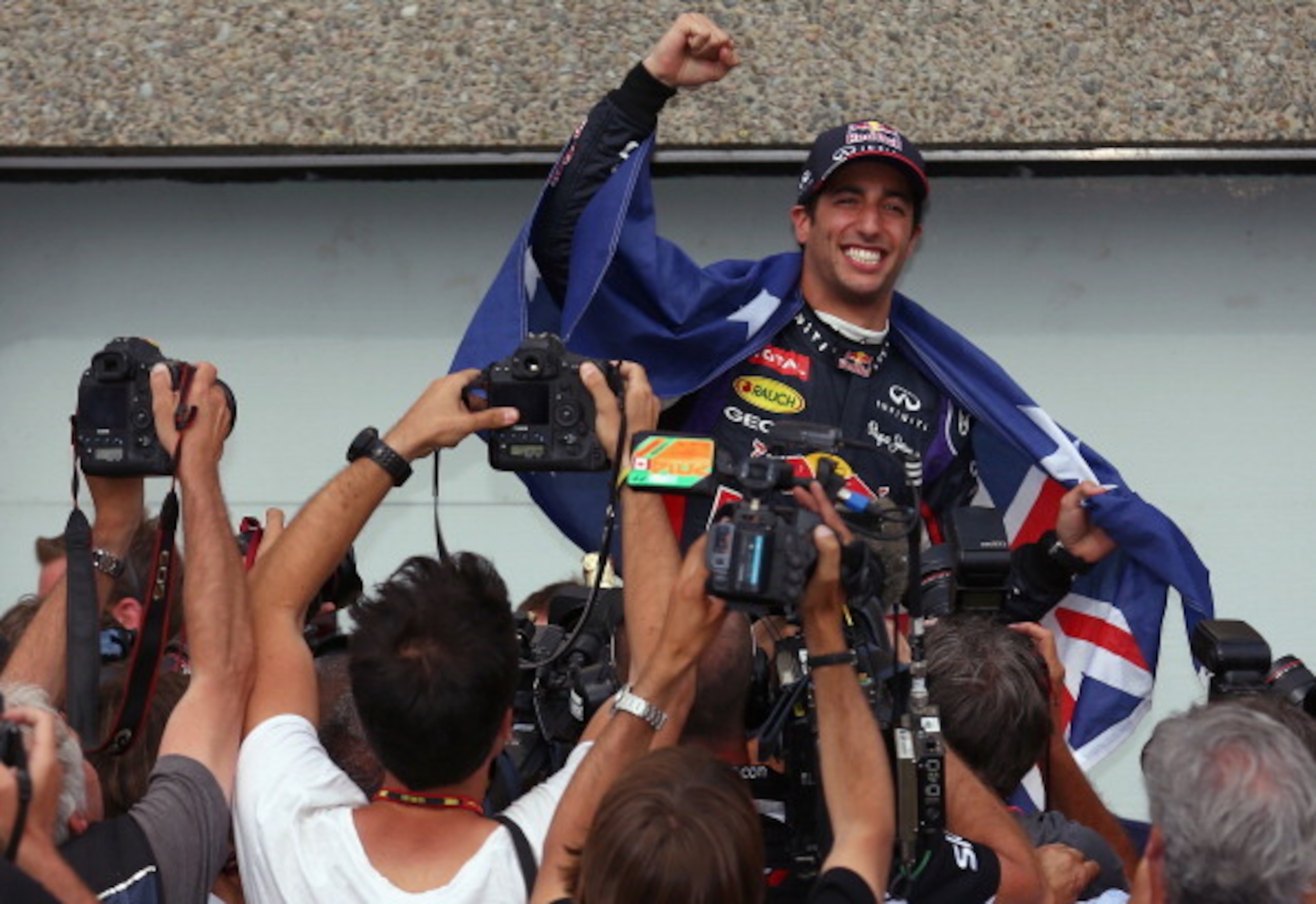 Ricciardo celebrates his victory in Montreal.