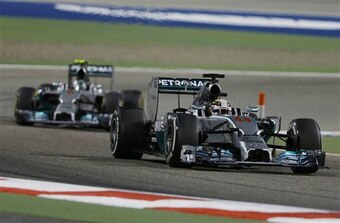 Hamilton and Rosberg battle in Bahrain.