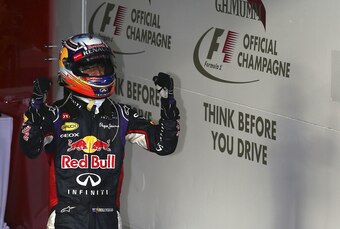 Ricciardo celebrates before his disqualification.