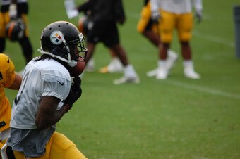 Martavis Bryant drops the final pass of practice.