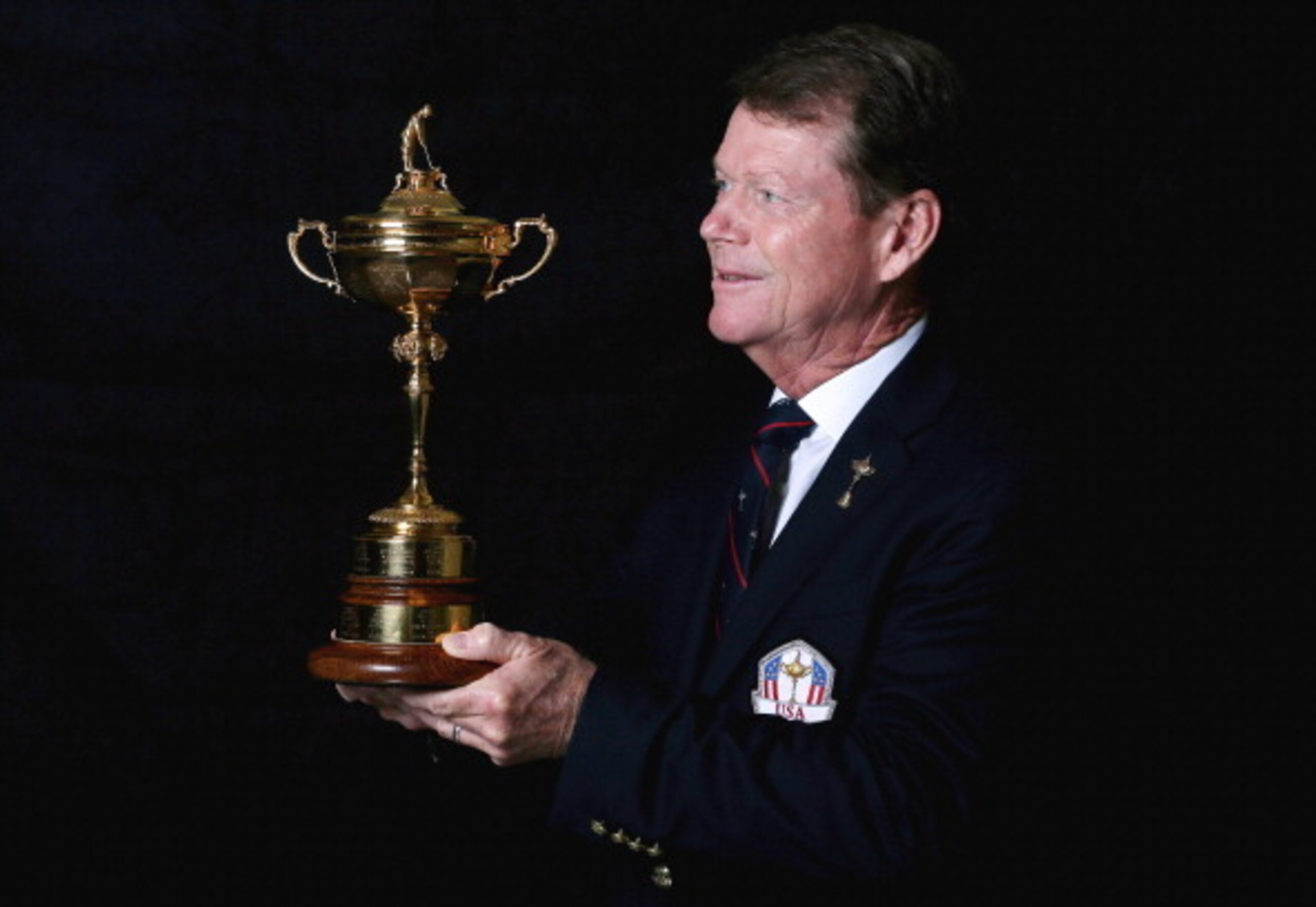 AUCHTERARDER, SCOTLAND - SEPTEMBER 24: Tom Watson, the American Ryder Cup team captain, poses with the trophy during a studio shoot prior to the start of The Ryder Cup Captains' Joint Press Conference at Gleneagles on September 24, 2013 in Auchterarder, AUCHTERARDER, SCOTLAND - SEPTEMBER 24: Tom Watson, the American Ryder Cup team captain, poses with the trophy during a studio shoot prior to the start of The Ryder Cup Captains' Joint Press Conference at Gleneagles on September 24, 2013 in Auchterarder,
