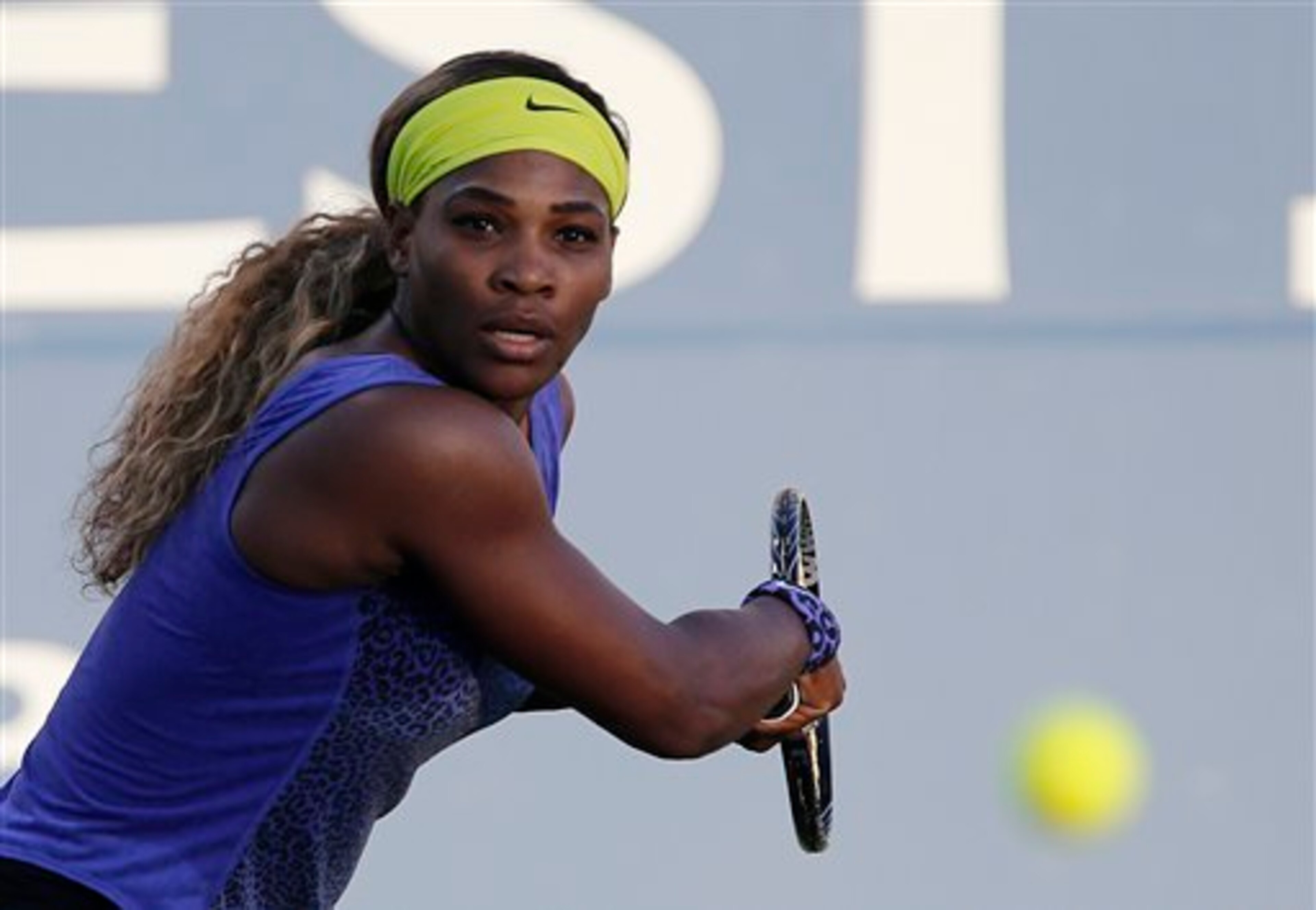 Serena Williams prepares to hit a backhand at the 2014 Bank of the West Classic. Serena Williams prepares to hit a backhand at the 2014 Bank of the West Classic.