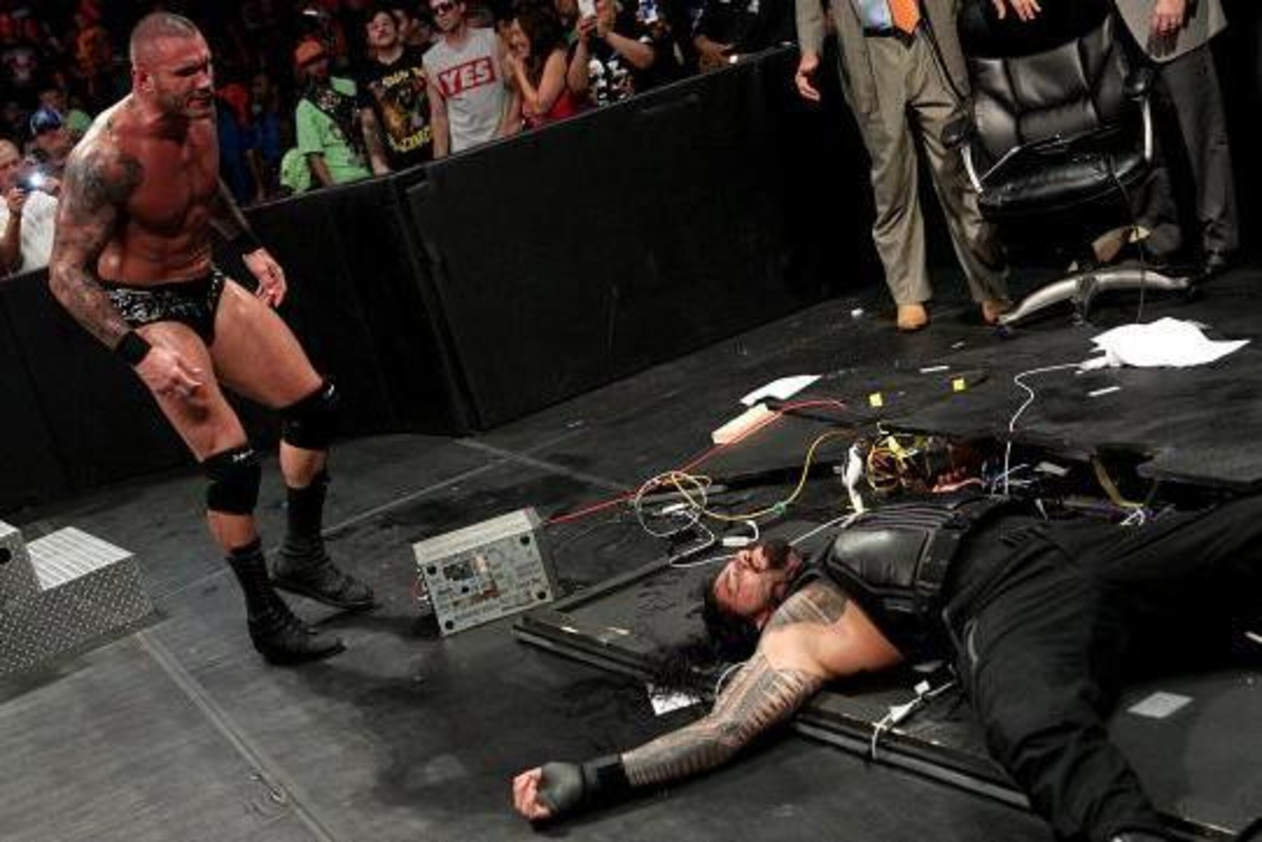 Randy Orton unleashes a brutal beating on Roman Reigns on Raw.