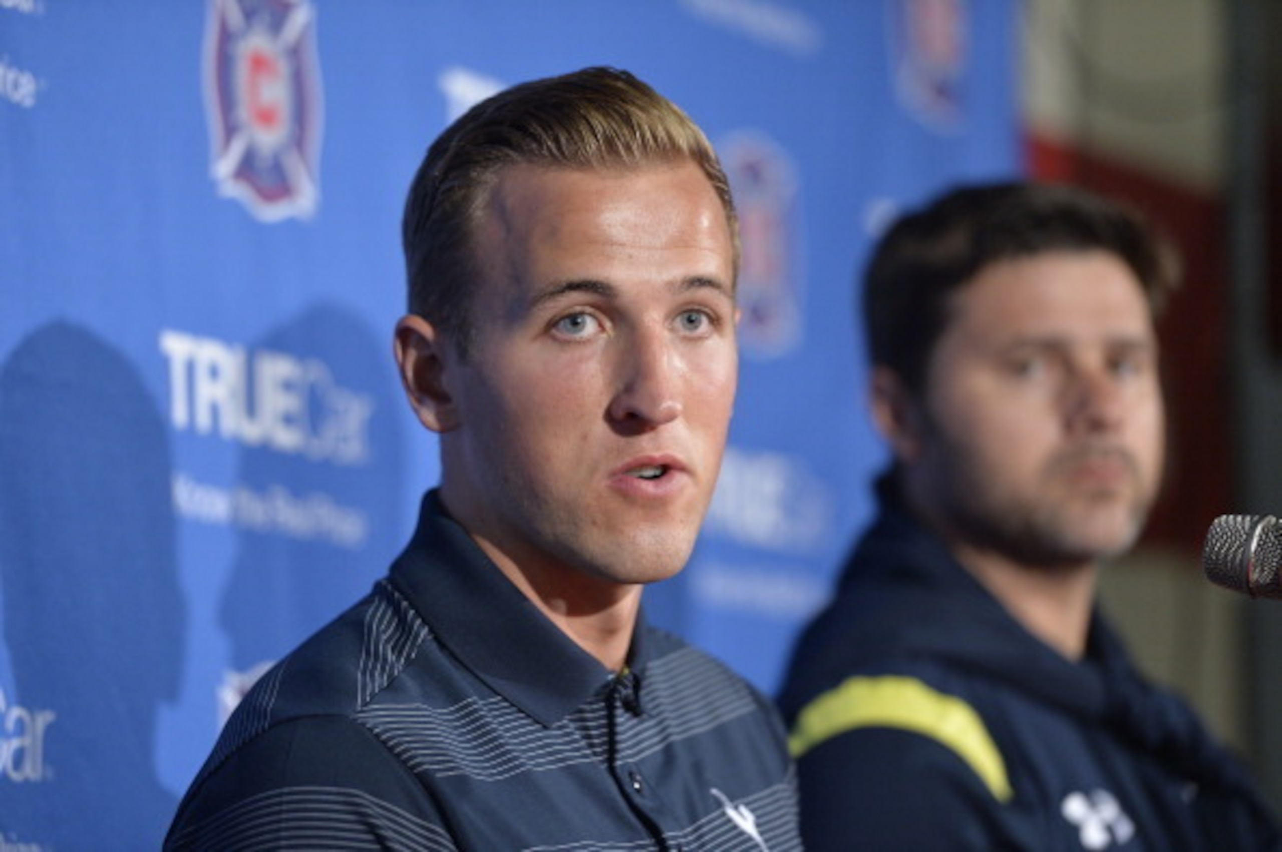 BRIDGEVIEW, IL - JULY 26:  Harry Kane #37 of Tottenham Hotspur speaks during a post game news conference at Toyota Park on July 26, 2014 in Bridgeview, Illinois. Tottenham Hotspur defeated the Fire 2-0.  (Photo by Brian Kersey/Getty Images)