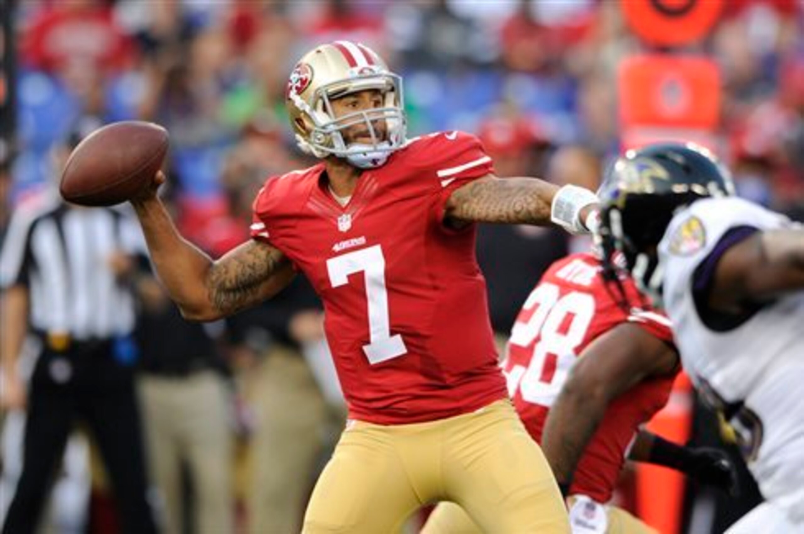 Colin Kaepernick drove the 49ers for a field goal in his only series against the Ravens.
