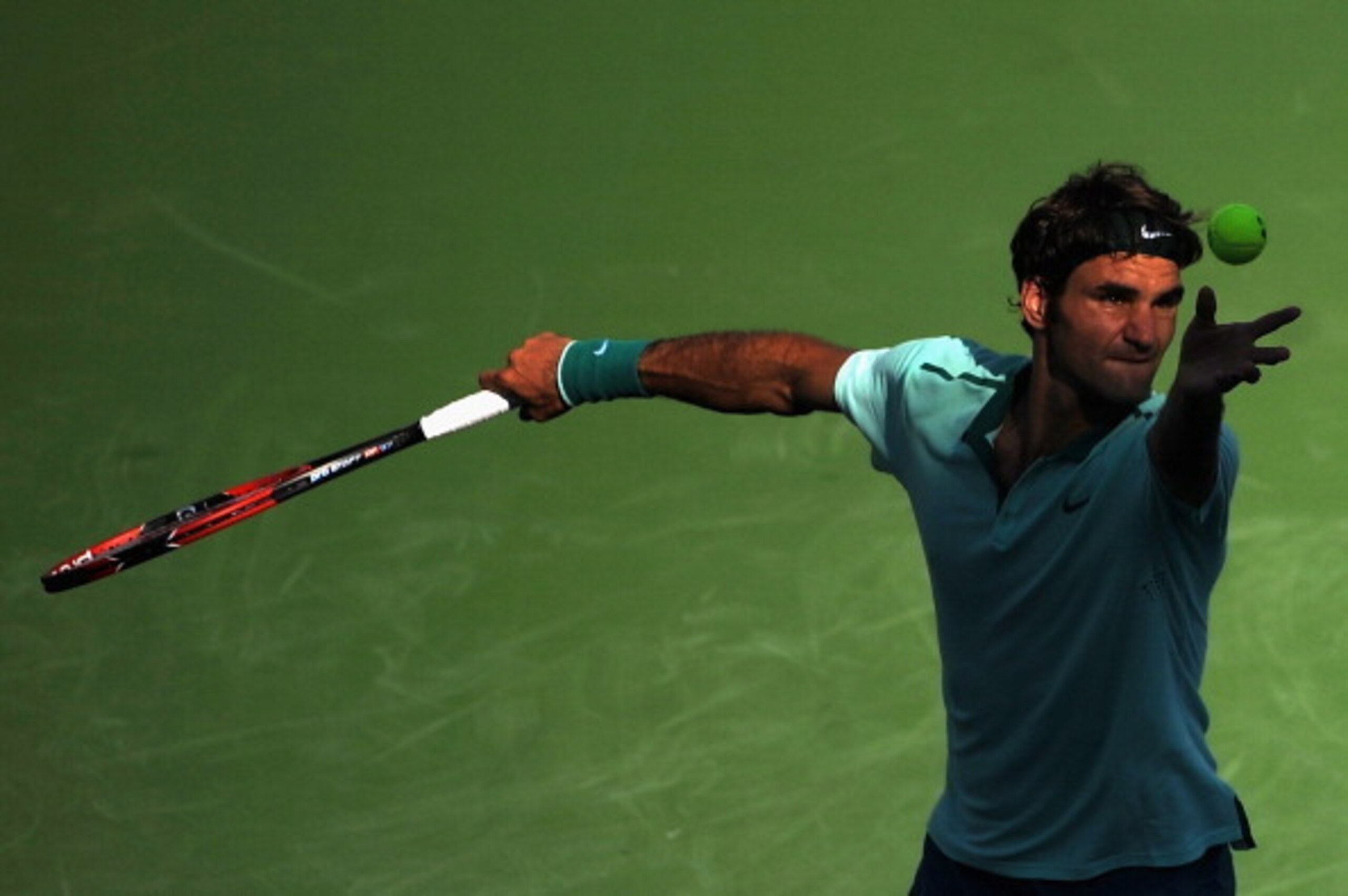 Roger Federer serves during a match in Cincinnati.