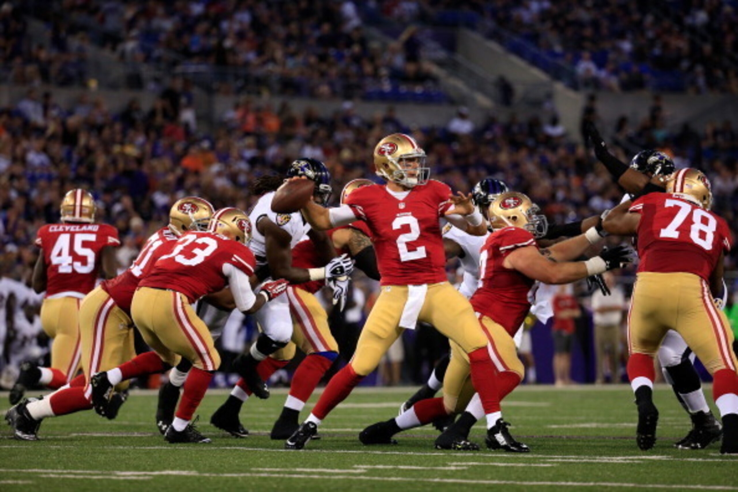 Quarterback Blaine Gabbert struggled behind the 49ers' makeshift offensive line.