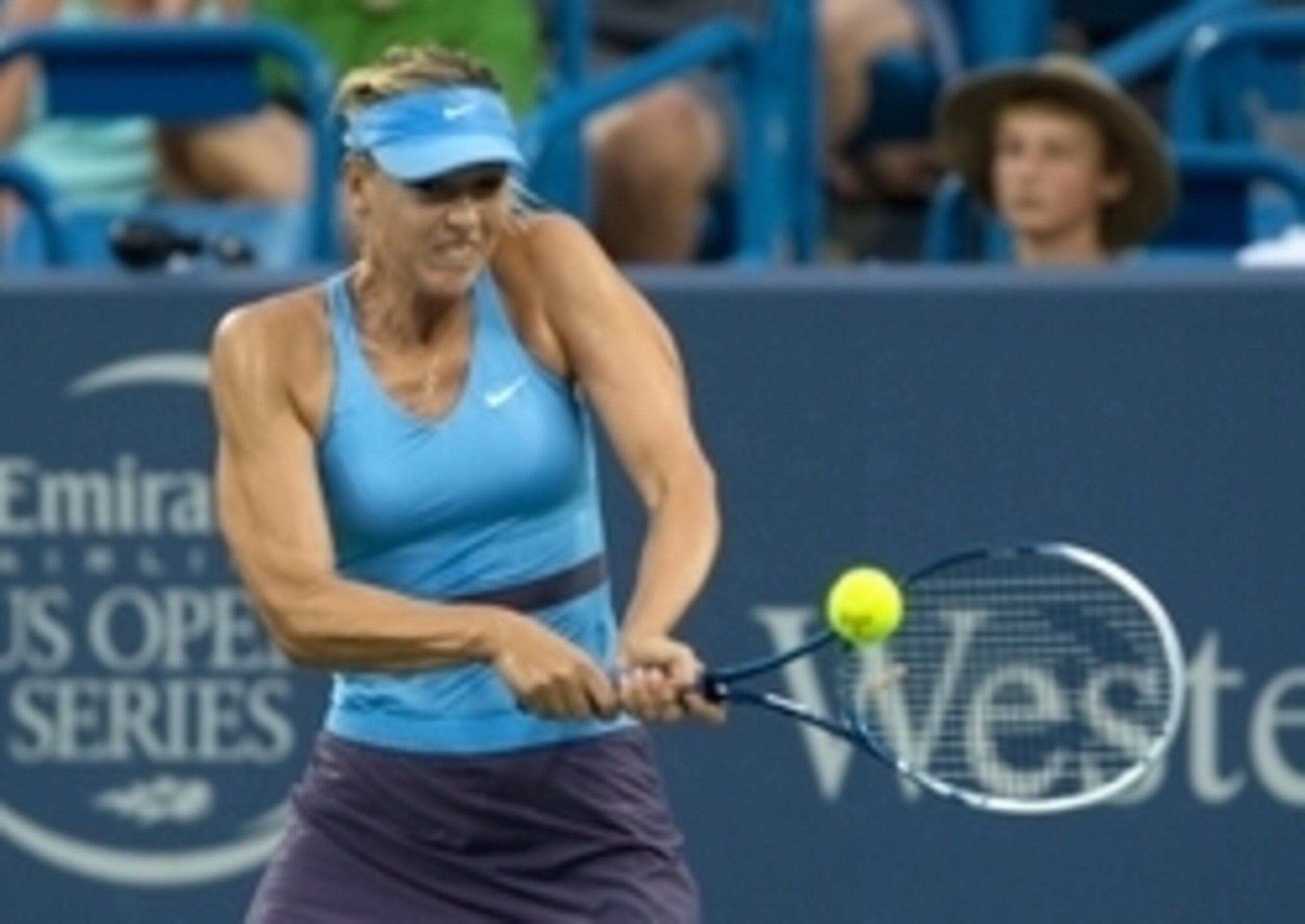 Maria Sharapova hits a backhand during a semifinals match at the Western & Southern Open in Cincinnati.