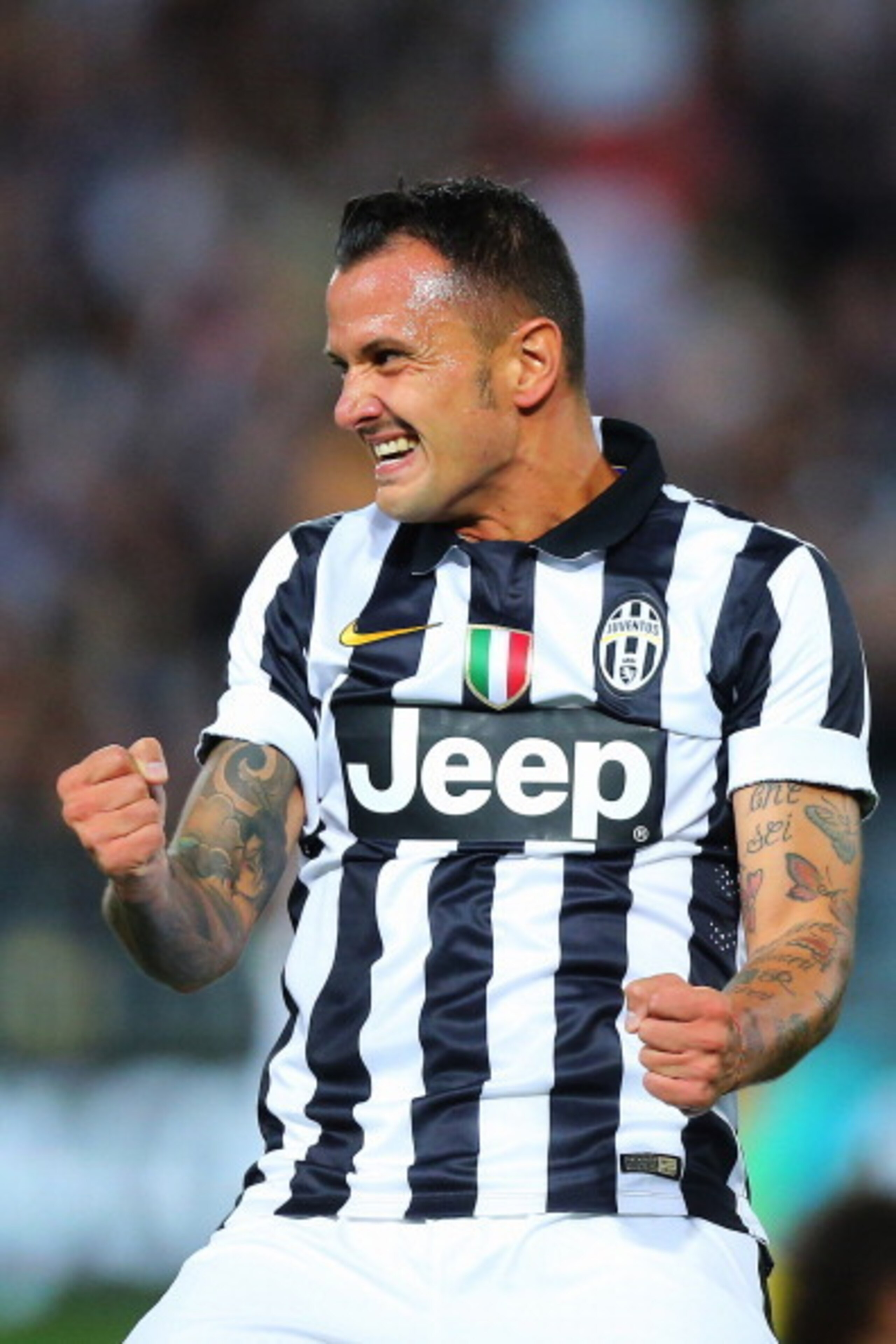 Simone Pepe celebrates his goal against the A-League All-Stars—his first in more than two years.