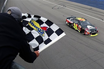 Jeff Gordon taking the checkered flag at Michigan International Speedway August 2014