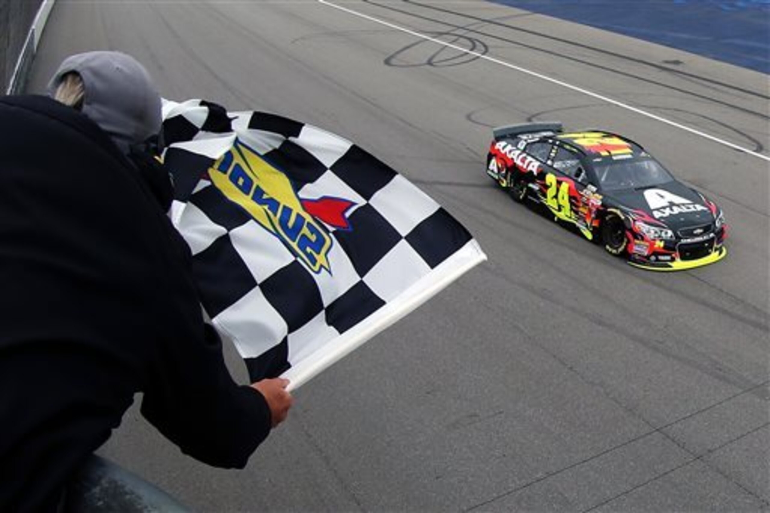 Jeff Gordon taking the checkered flag at Michigan International Speedway August 2014